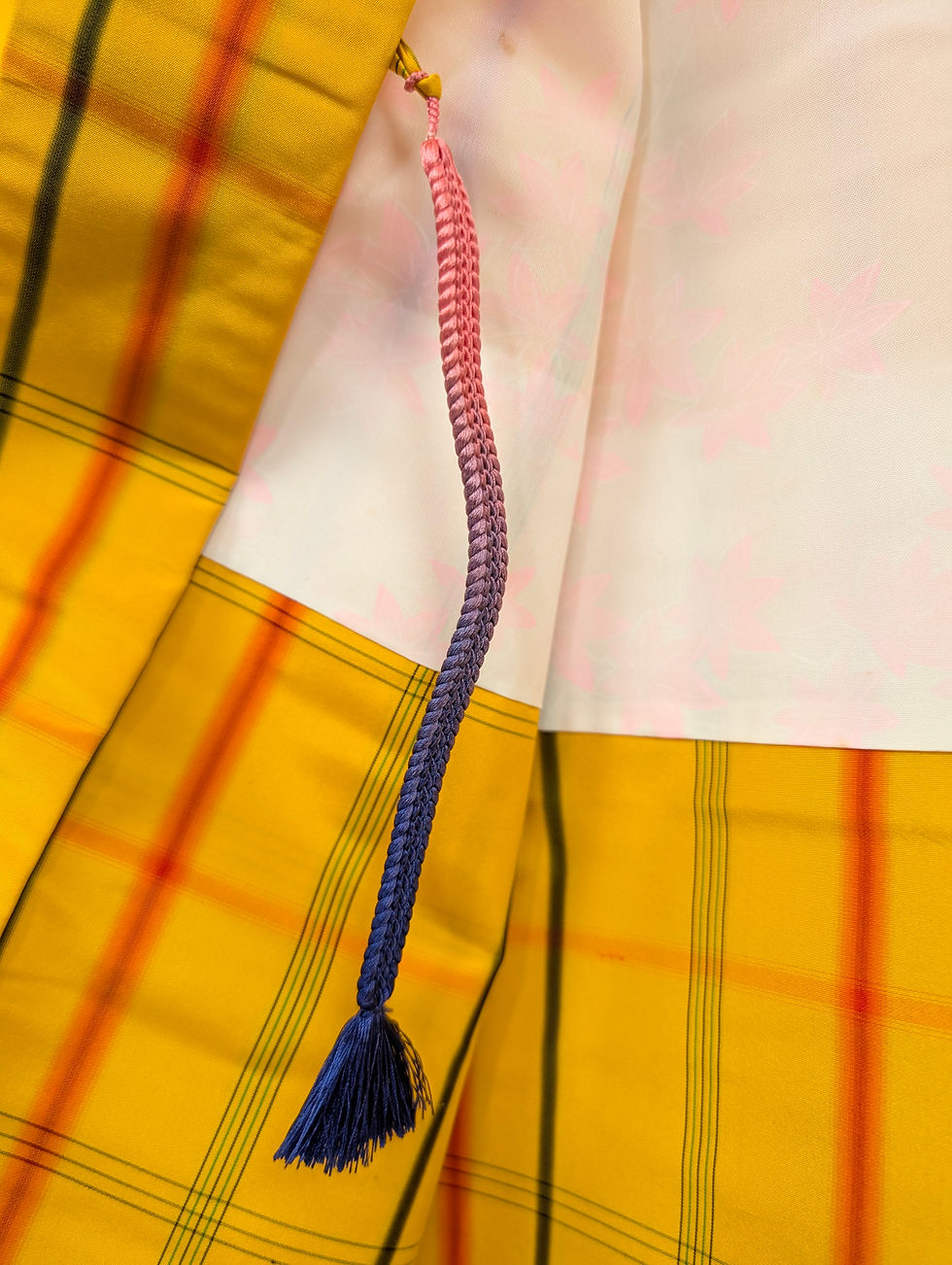Miniature : Haori Vintage Japonais Jaune Solaire - Motif Carreaux