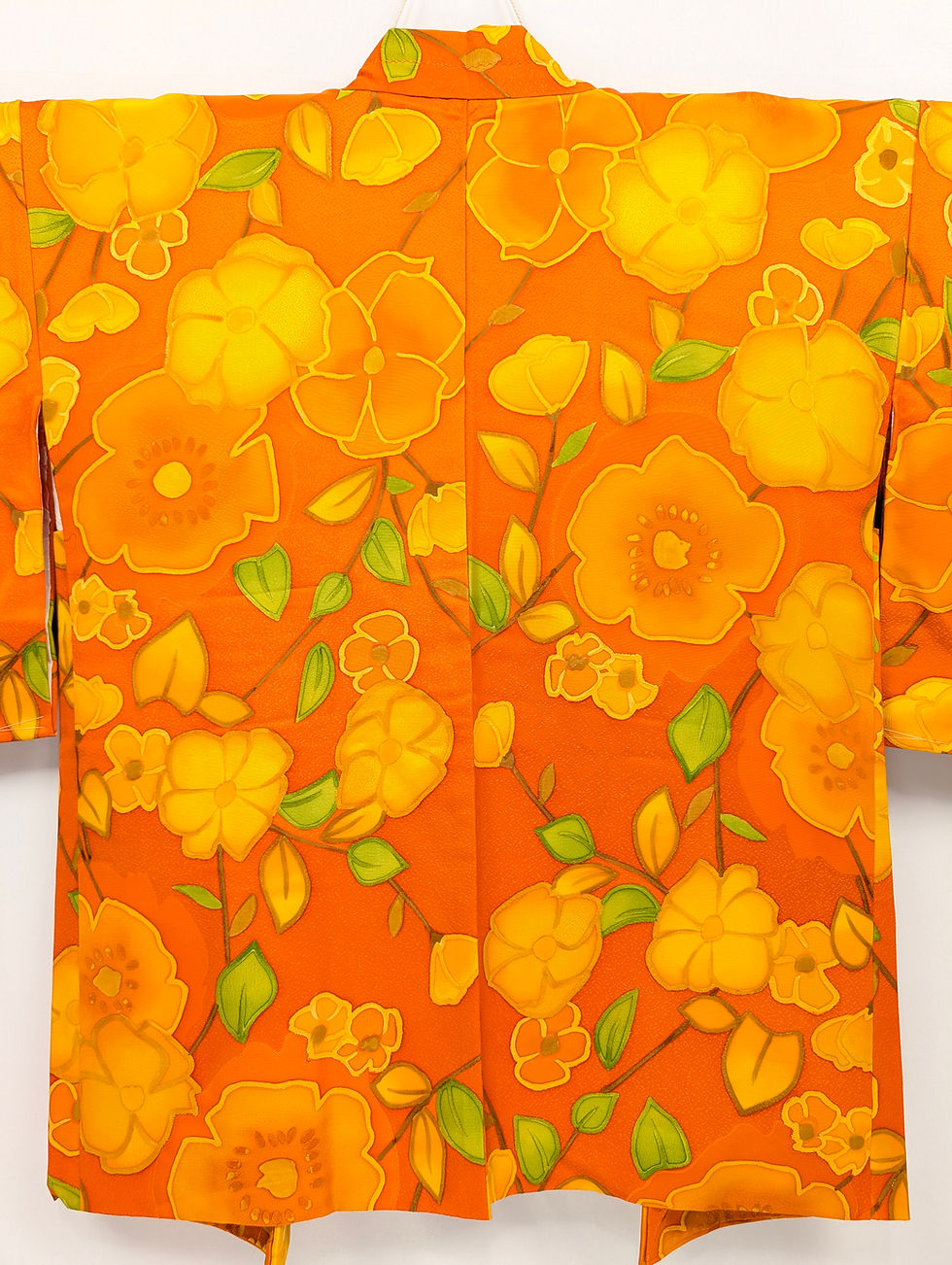 Miniature : Veste Haori Vintage Japonaise - Motifs Floral Rétro Orange Vibrant
