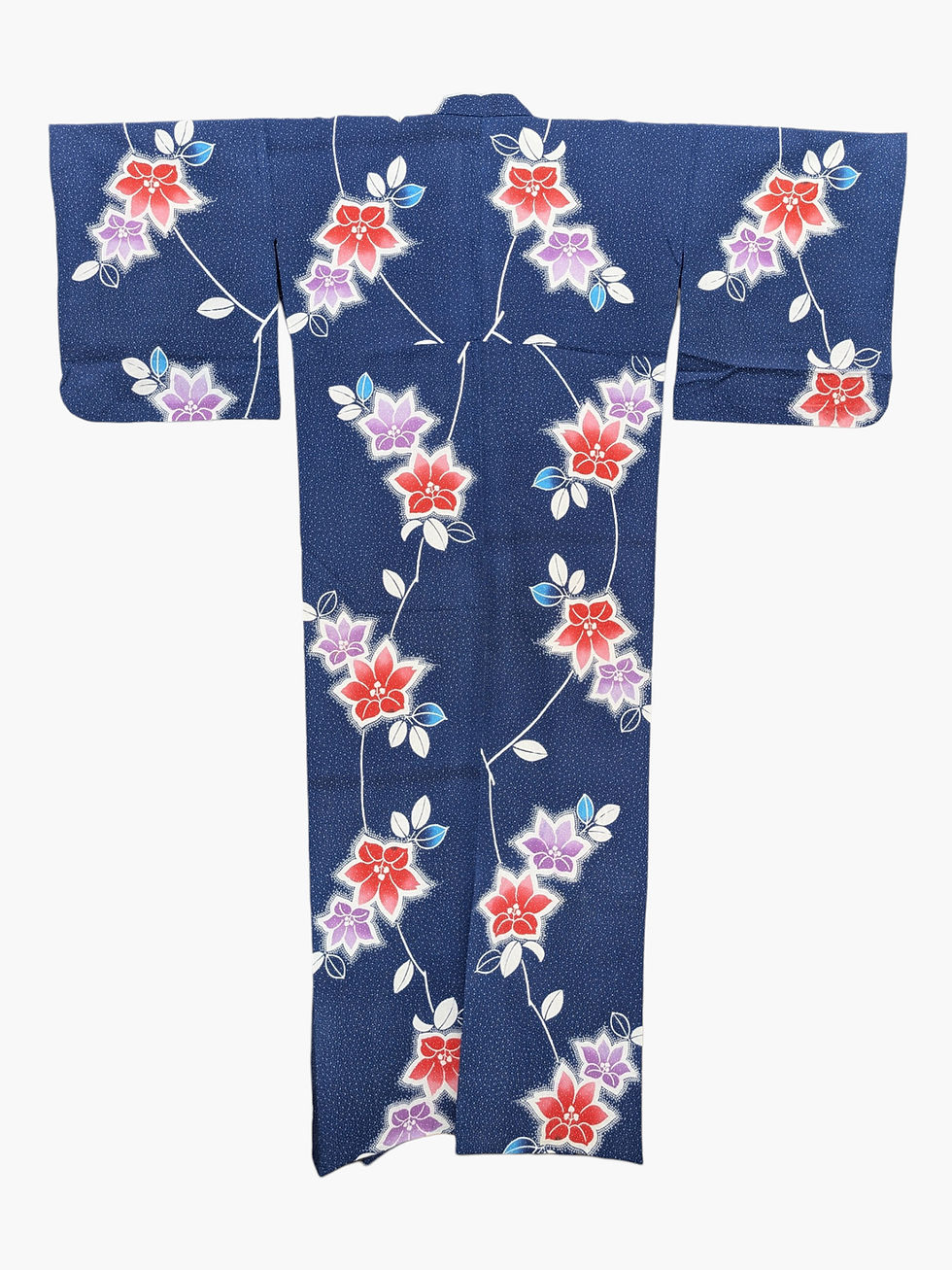 Miniature : Yukata vintage - Bleu marine - Fleurs rouges