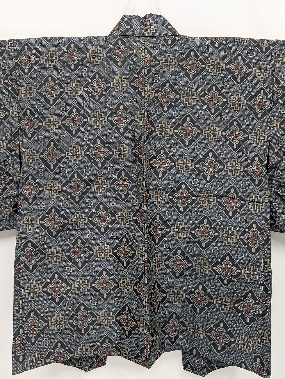Miniature : Haori Vintage Bleu Motifs Géométriques Style Tsumugi 