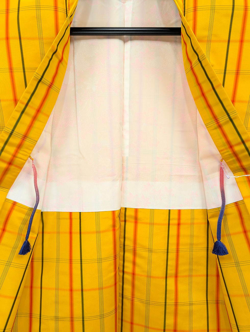 Miniature : Haori Vintage Japonais Jaune Solaire - Motif Carreaux