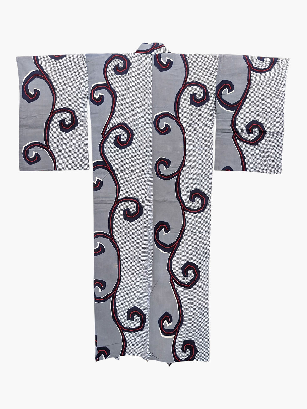Miniature : Yukata vintage gris en coton - Motif karakusa