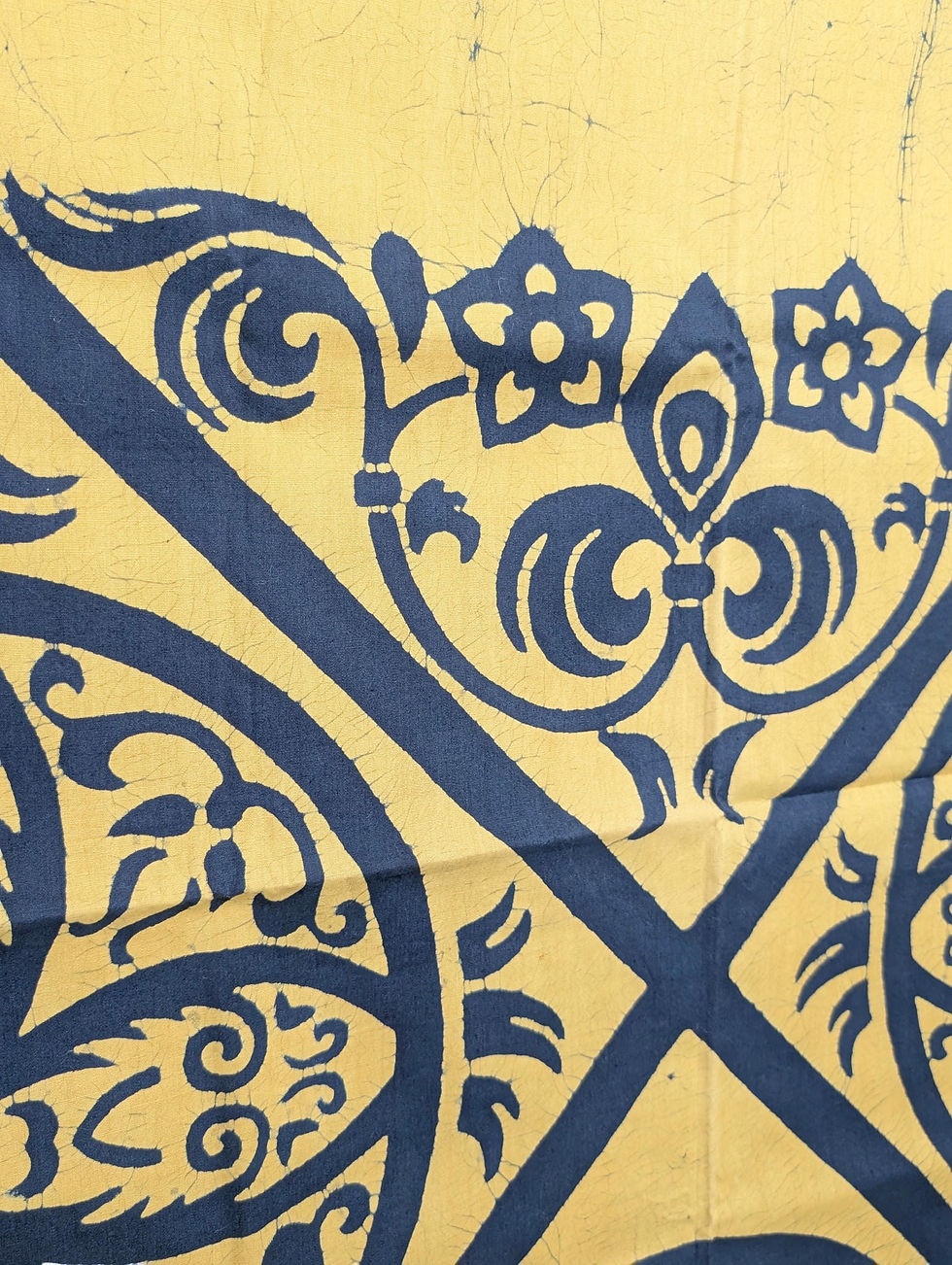 Miniature : Grand Furoshiki Vintage - 125x125 cm - Coton Jaune Et Bleu