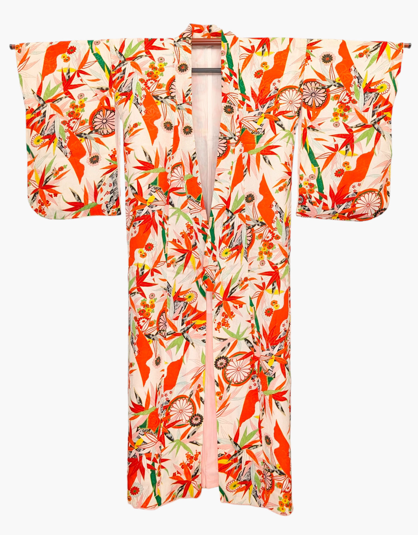 Kimono Japonais Vintage Blanc Motif Floral Vibrant