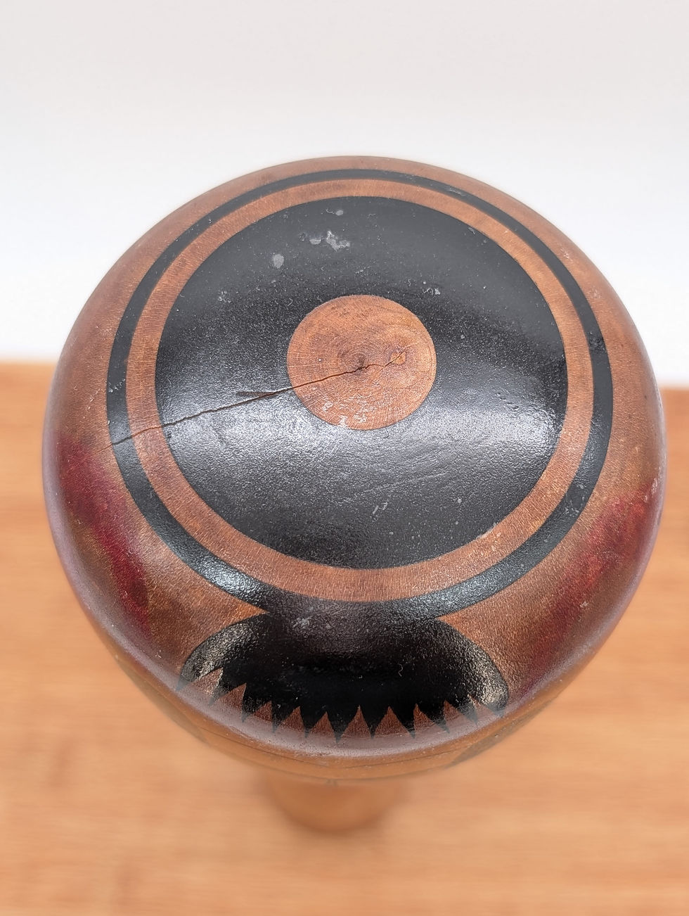 Miniature : Poupée Kokeshi Vintage Tsuchiyu - Motif Stylisé - Bois 30cm