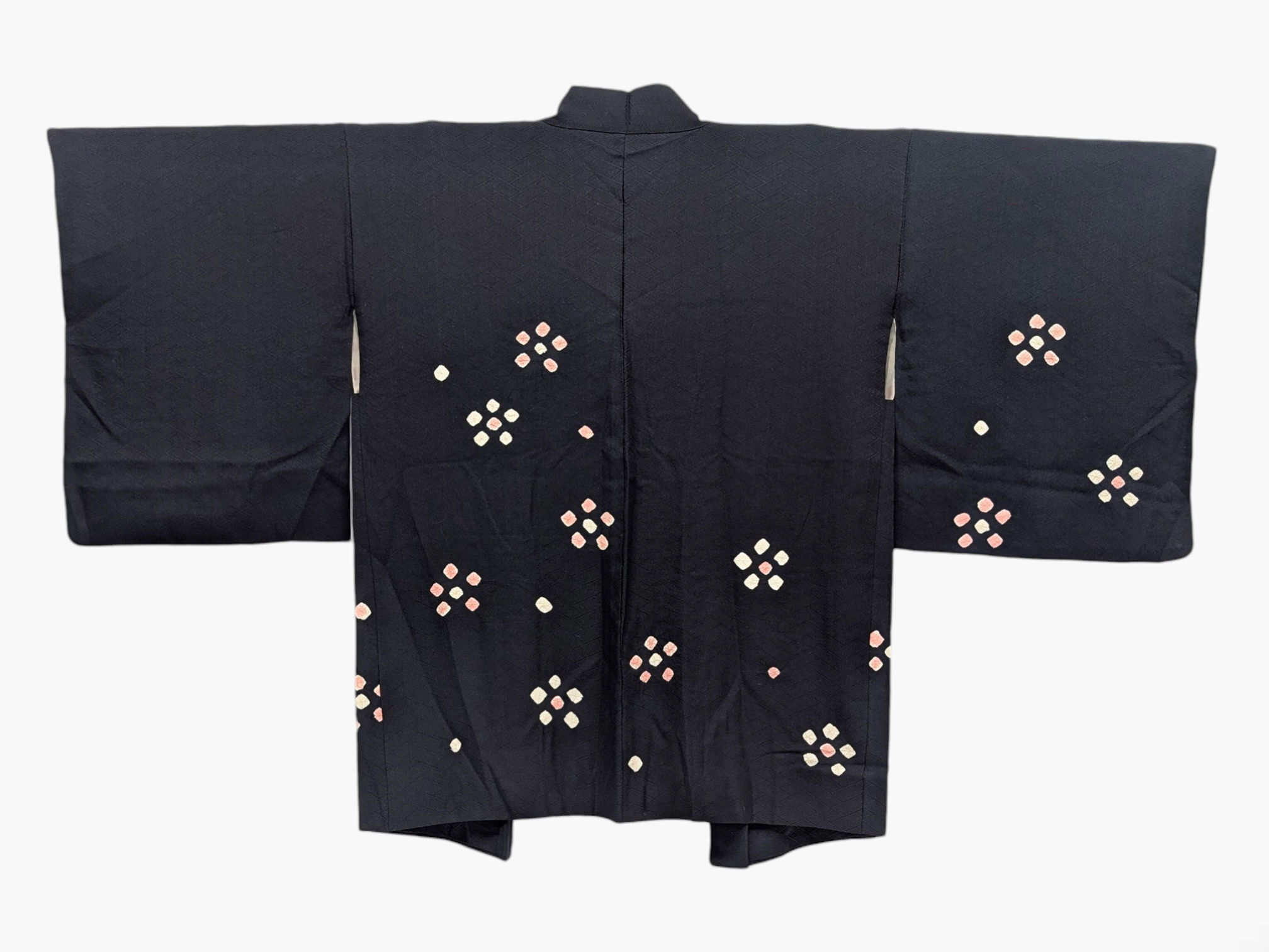 Veste Haori Vintage – Marine Sombre & Pois Shibori Rose Poudré