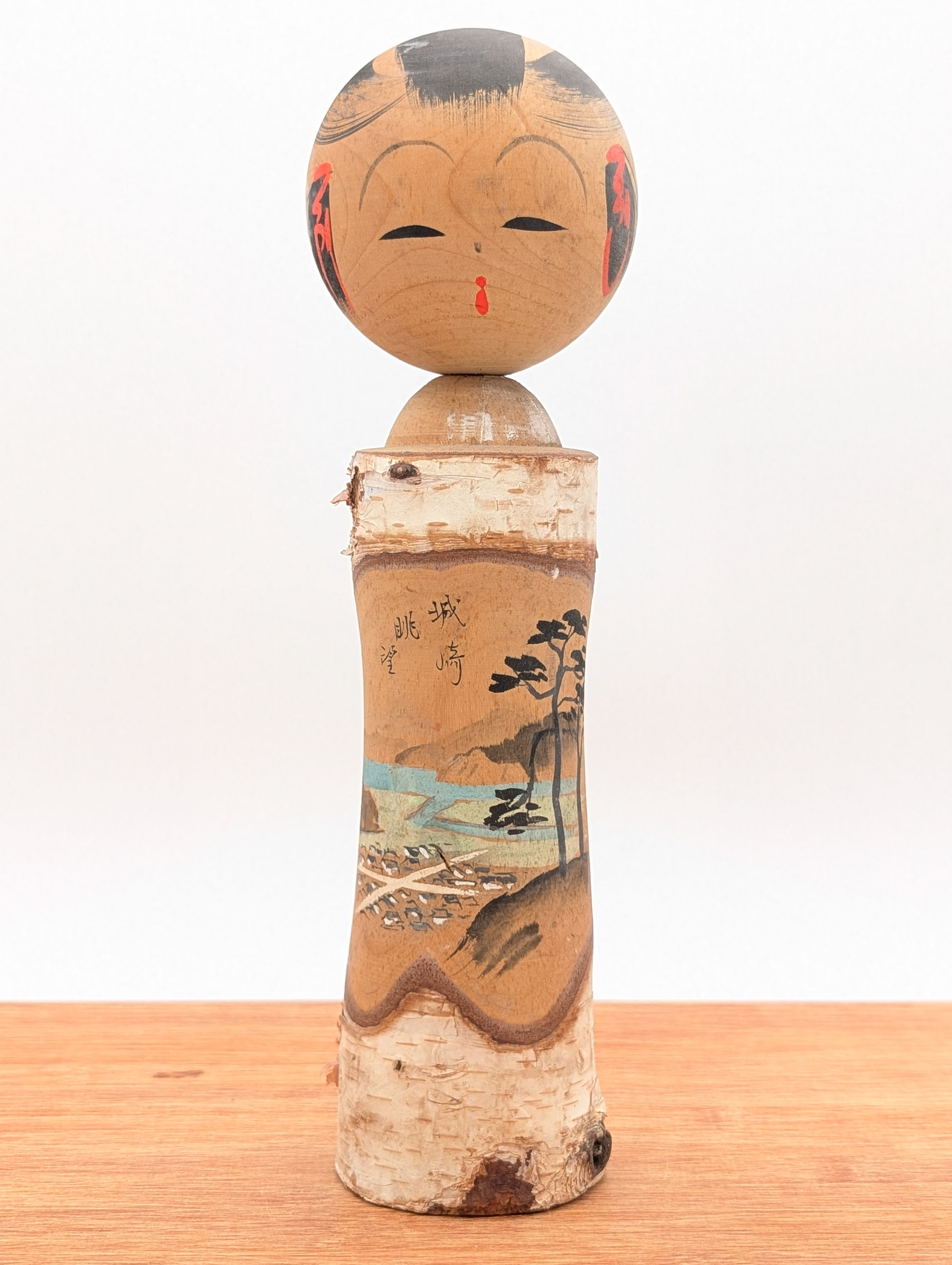 Kokeshi Vintage en Écorce Brute - Souvenir de Kinosaki (24 cm)