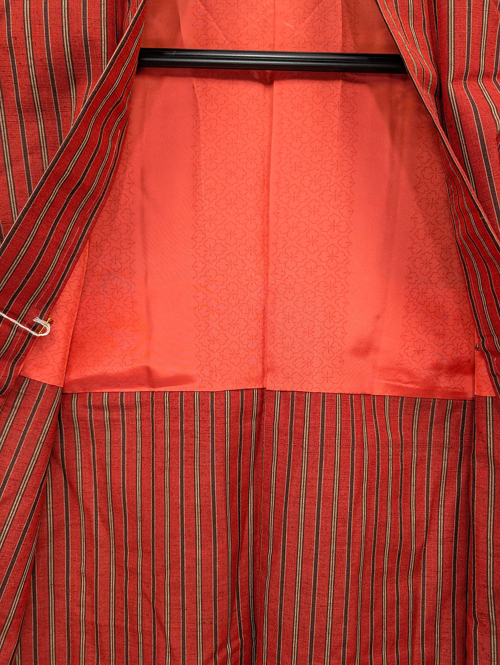 Miniature : Haori Vintage Japonais Rouge Brique - Rayures Verticales