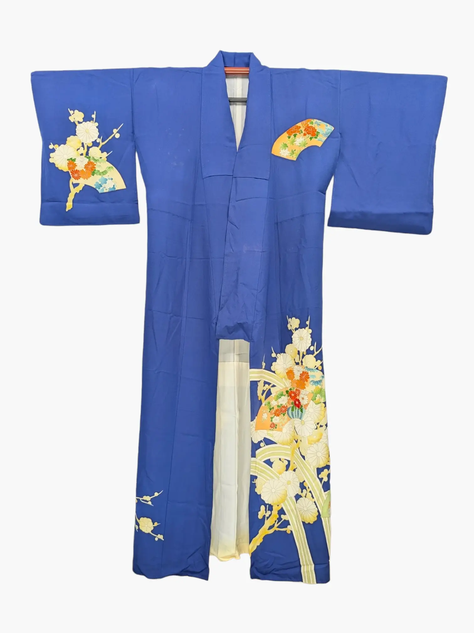 Kimono Vintage Femme - Bleu Roi Aux Éventails