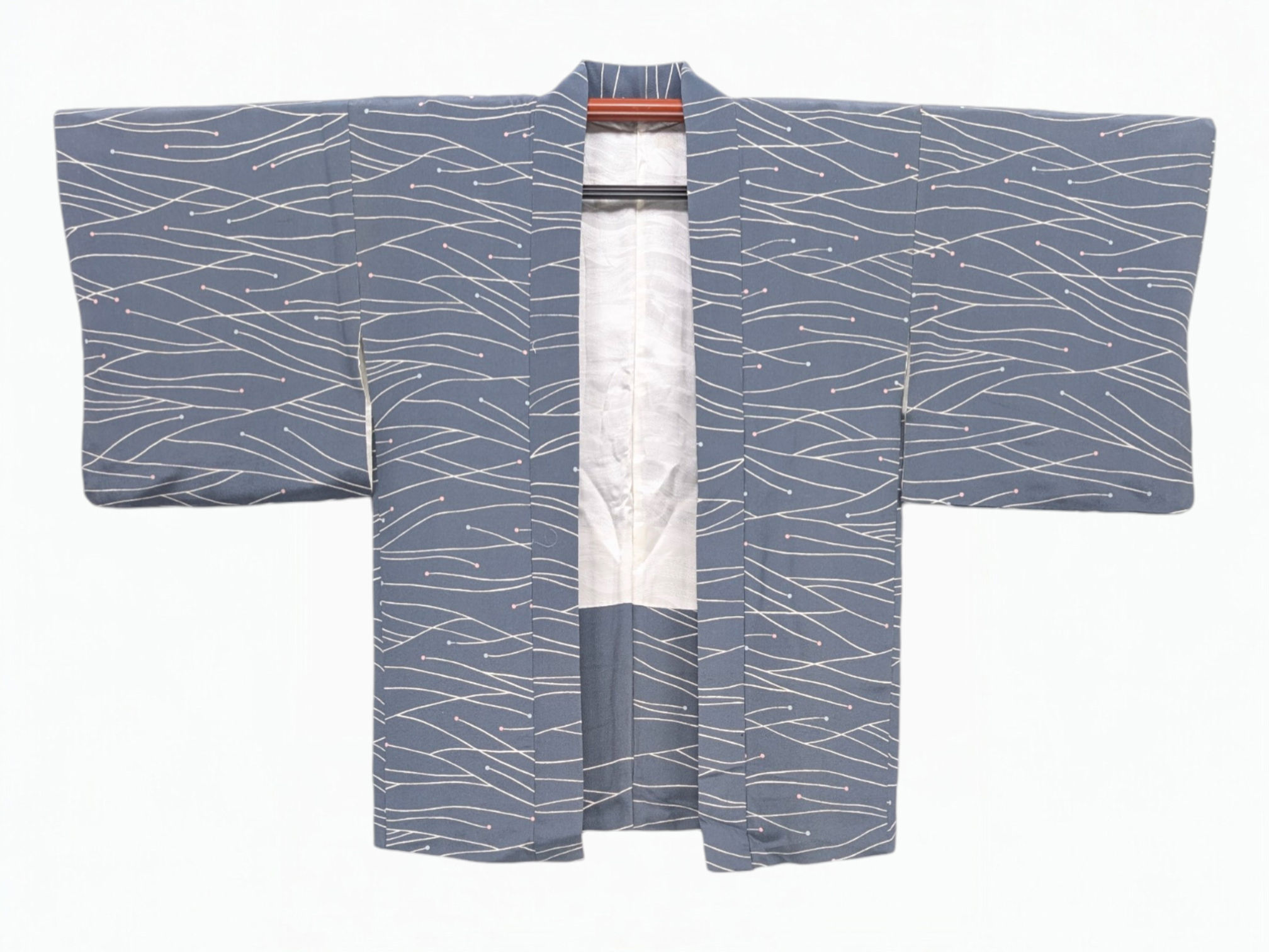 Veste Haori Vintage Bleu Ardoise - Motif Vagues