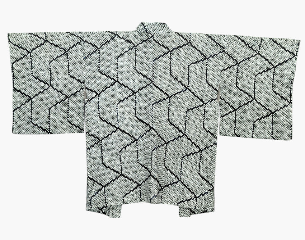 Miniature : Haori Vintage Bleu Marine et Blanc "Shibori" à Géométrie Texturée