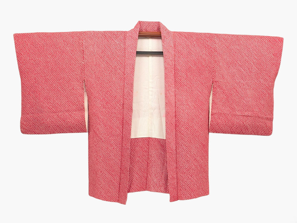 Miniature : Veste Haori Vintage Rose Corail - Motifs Floraux Shibori
