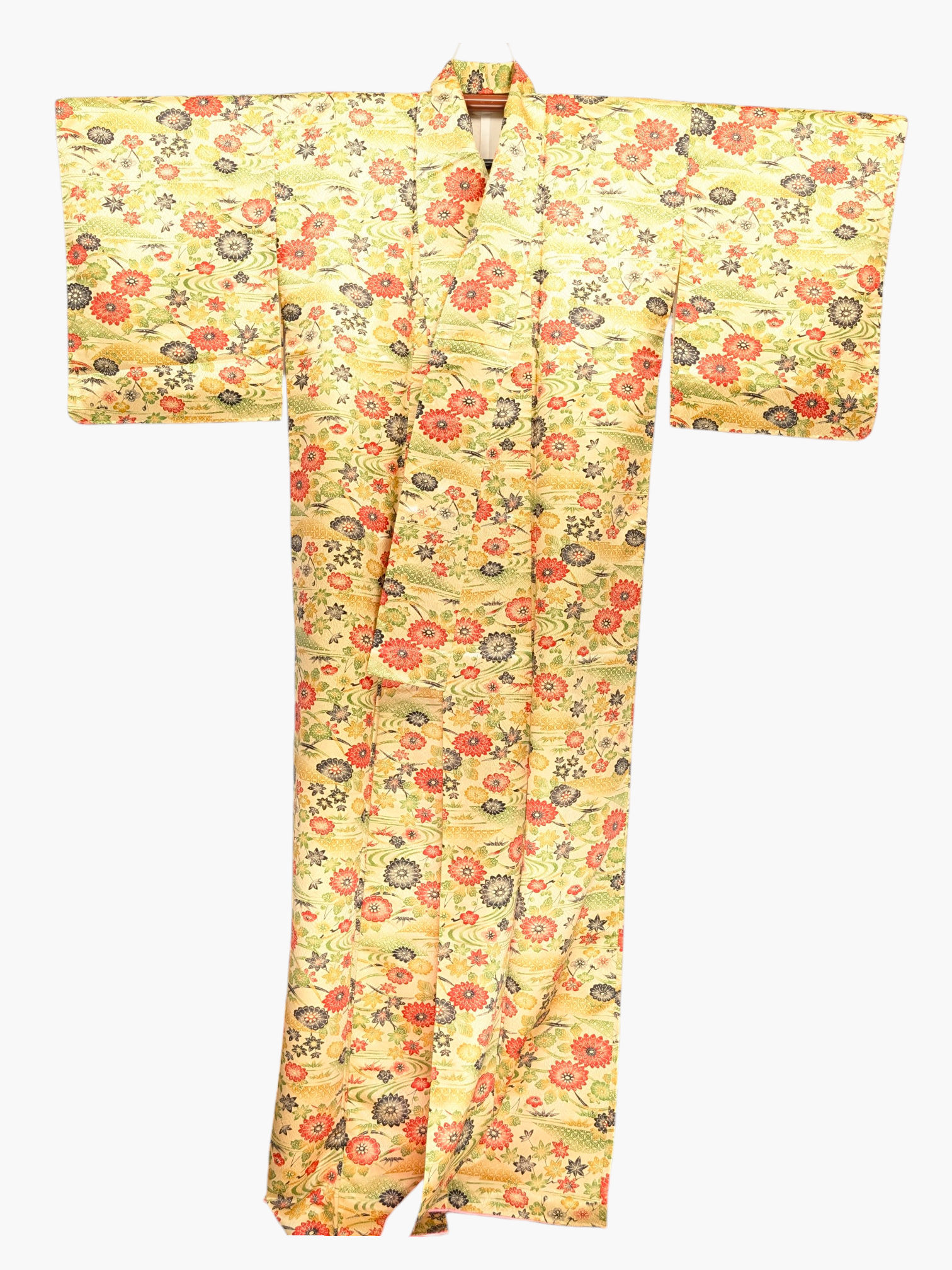 Kimono Femme Vintage Crème - Chrysanthèmes Multicolore