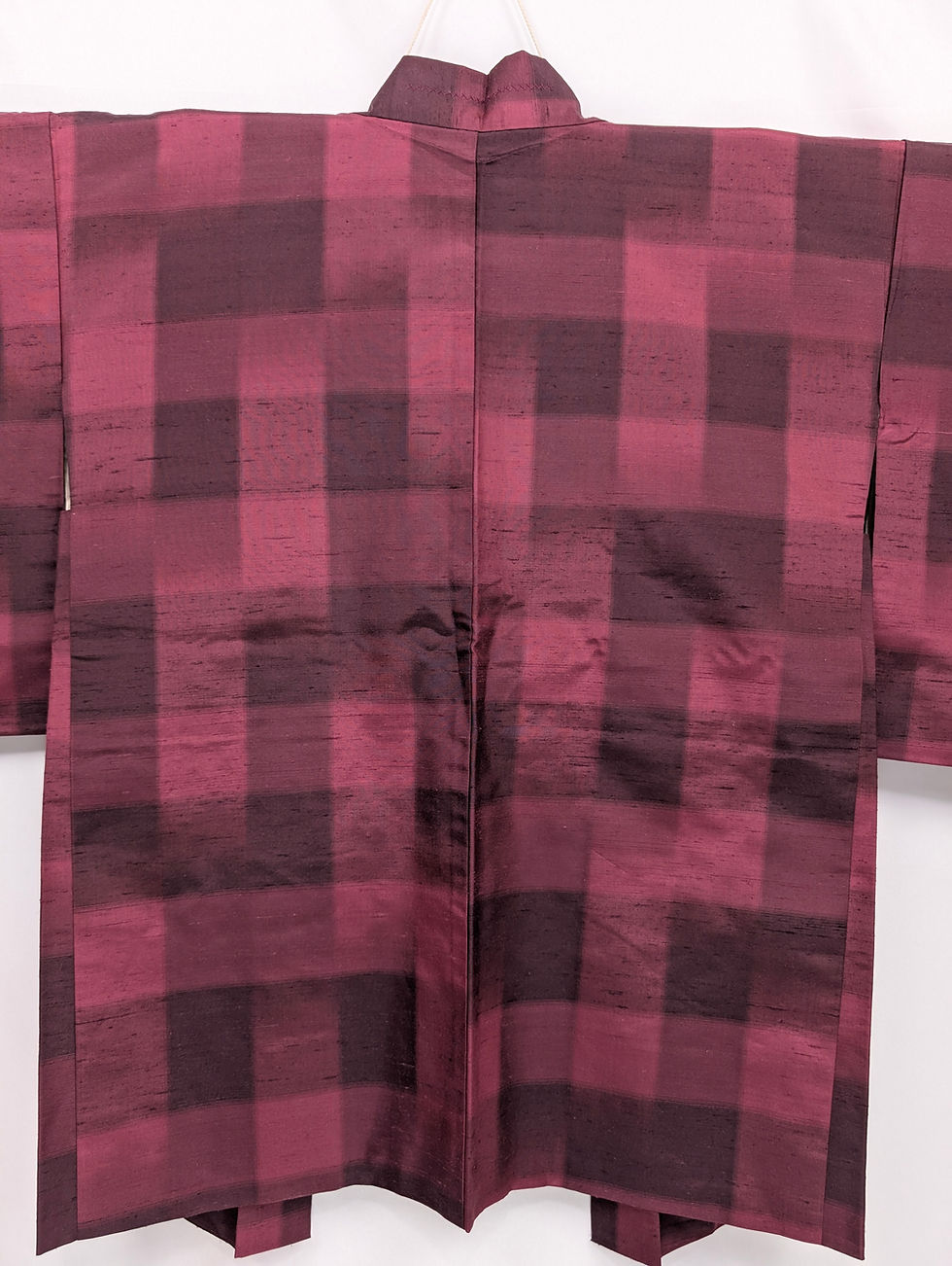 Miniature : Veste Haori Vintage Tsumugi – Grand Damier Prune et Bordeaux