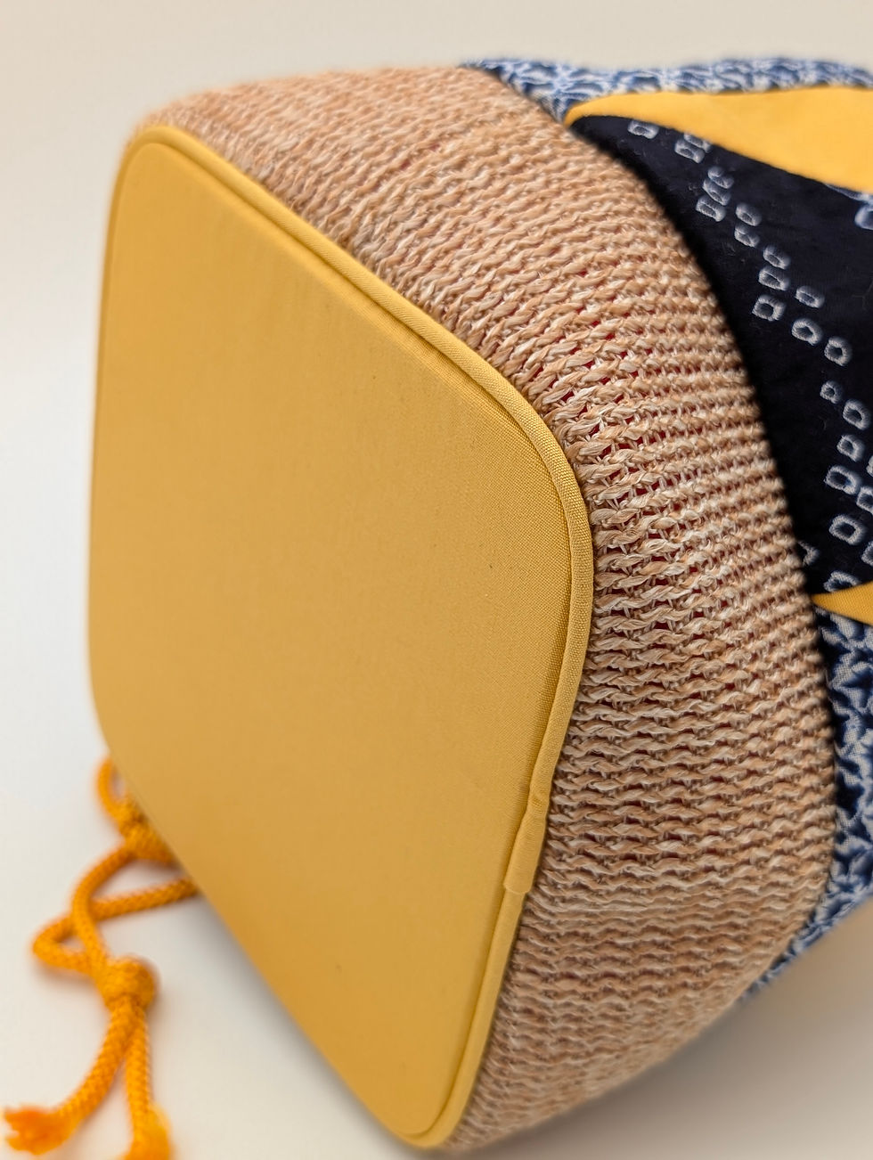 Miniature : Sac Kinchaku Japonais Vintage Jaune & Bleu Indigo - Accessoire Kimono