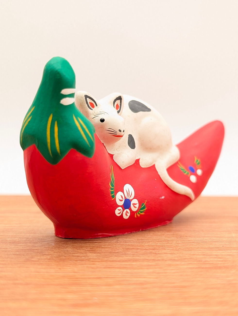 Miniature : Figurine Souris Japonaise Vintage Terre Cuite - 12cm