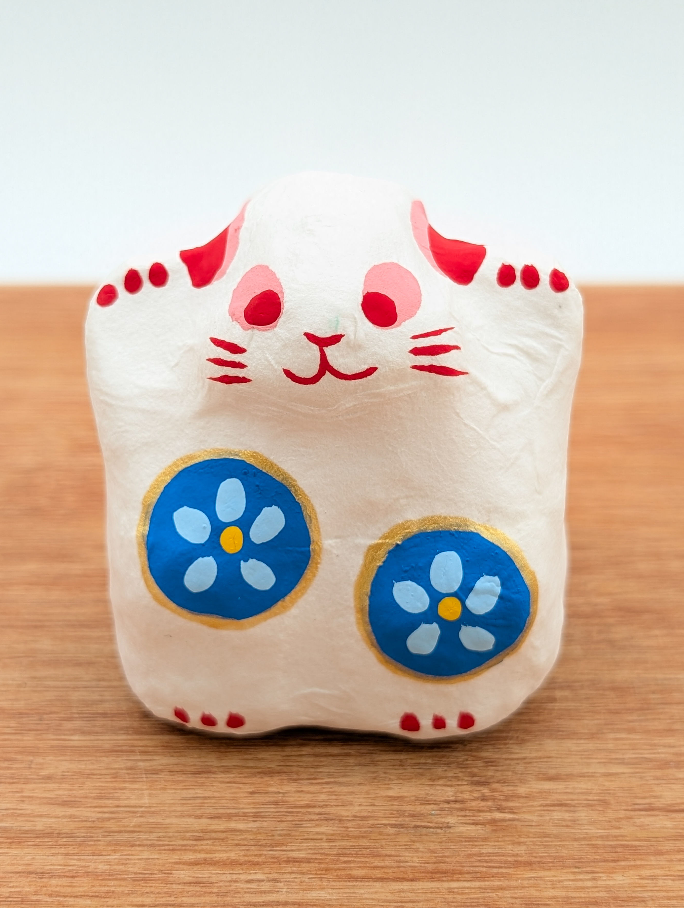 Maneki Neko Bleu Washi de Gokayama Figurine Porte-bonheur Artisanale 6.5cm