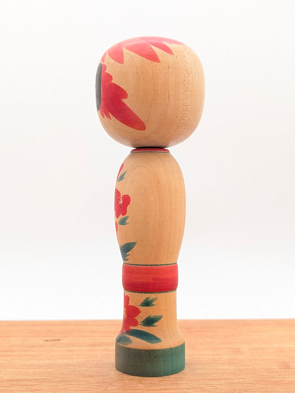 Miniature : Poupée Kokeshi - Vintage - Motifs floraux - Bois 20cm