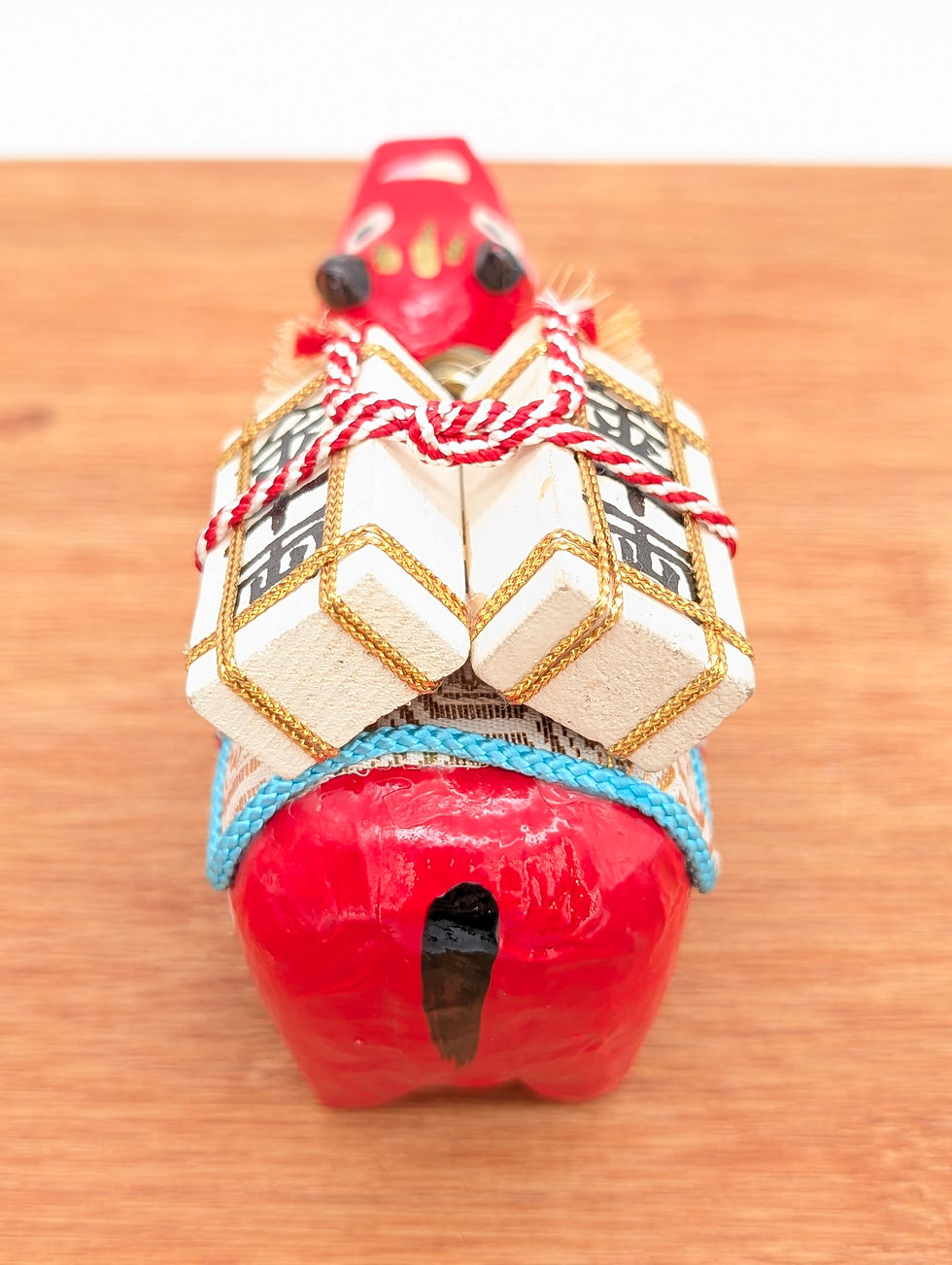 Miniature : Vache Akabeko Vintage en Papier Mâché - Talisman Japonais 11cm