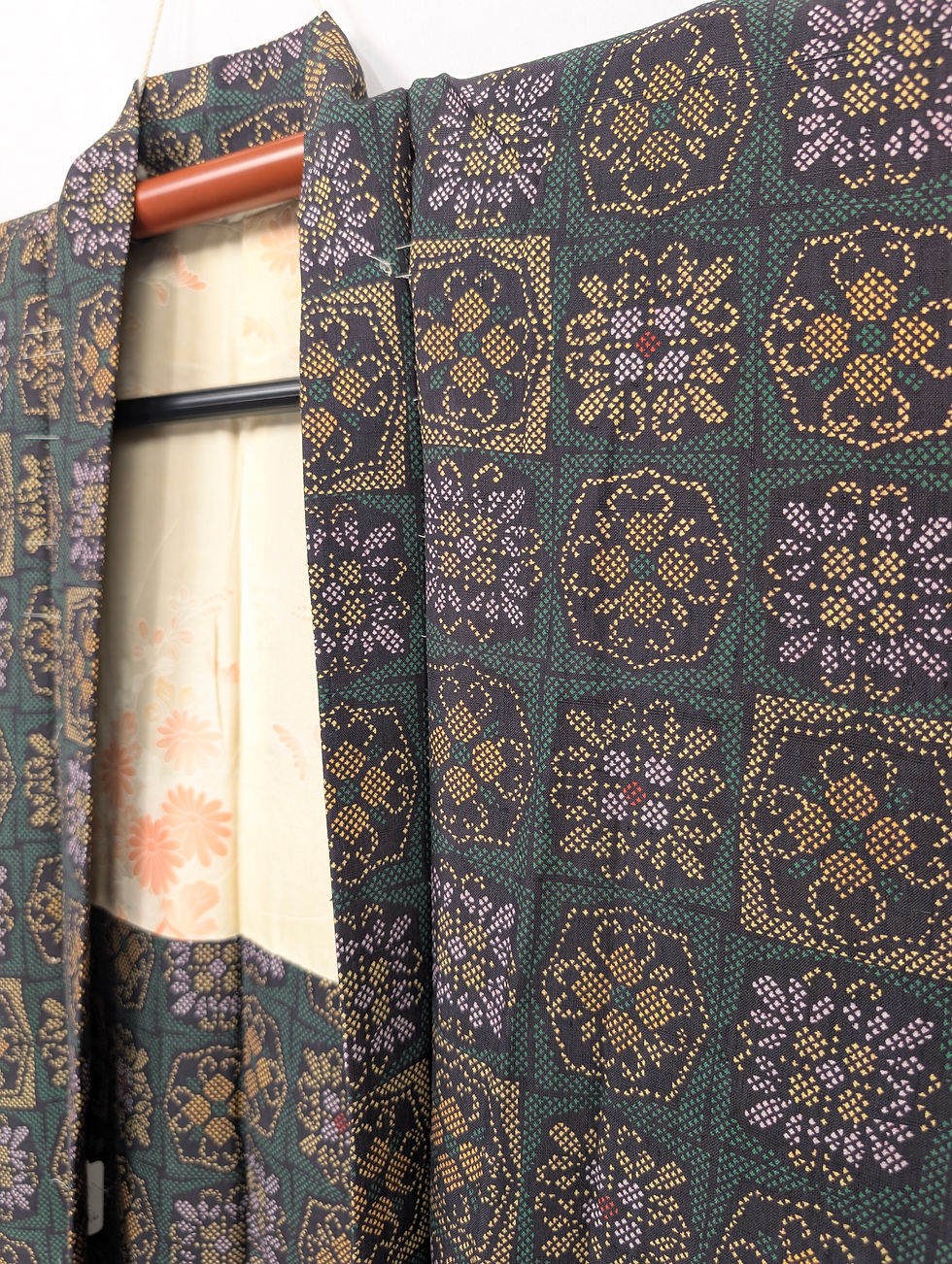 Miniature : Haori Vintage Vert - Veste Kimono Traditionnelle 