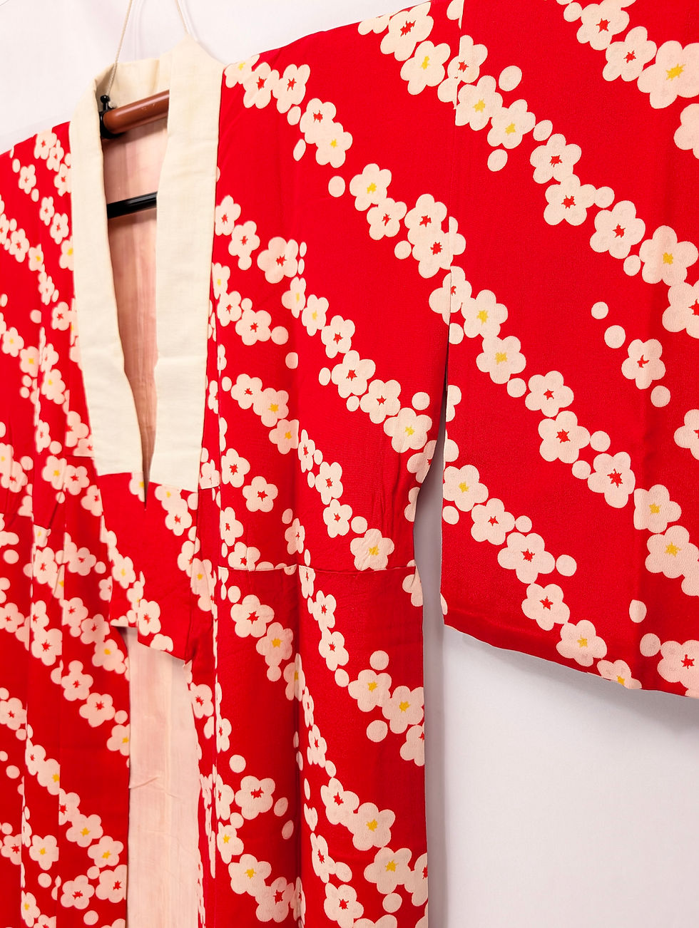 Miniature : Sous-Kimono Juban Rouge - Pluie de Fleurs en Diagonale