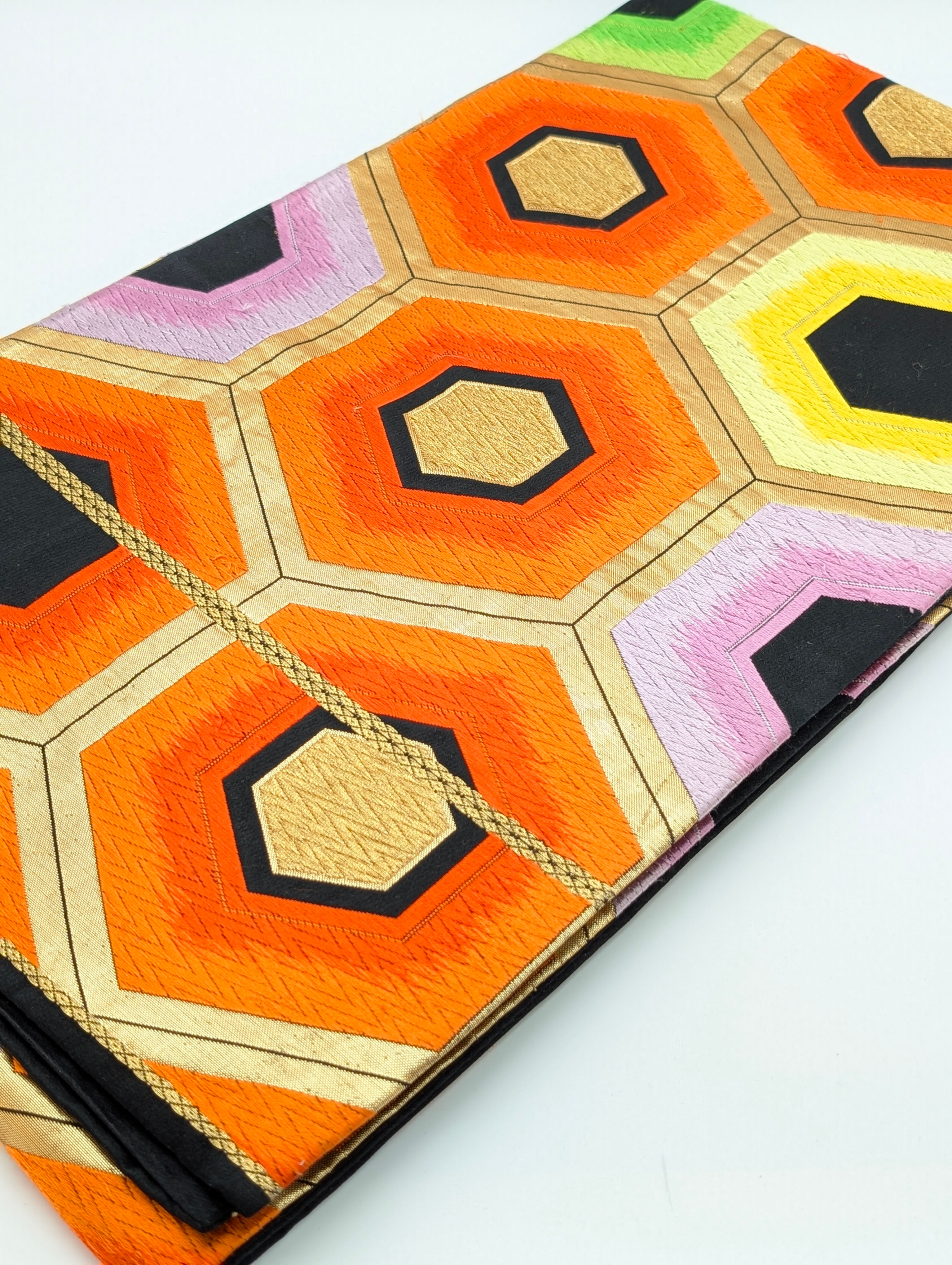Ceinture Obi Japonaise Vintage Pop - Motif Hexagonal Multicolore - 400cm