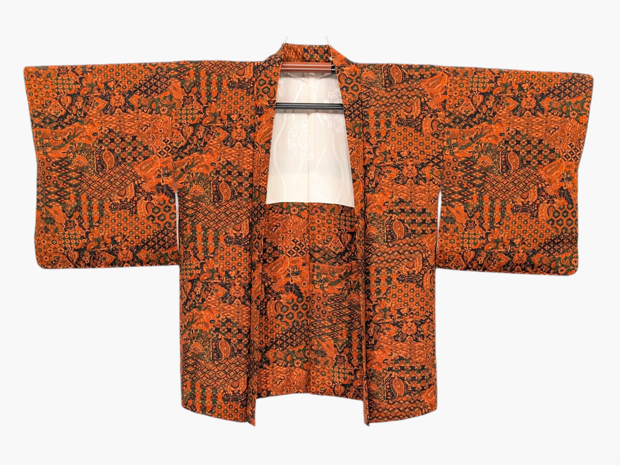 Veste Haori Vintage Motif Sarasa Terracotta et Vert