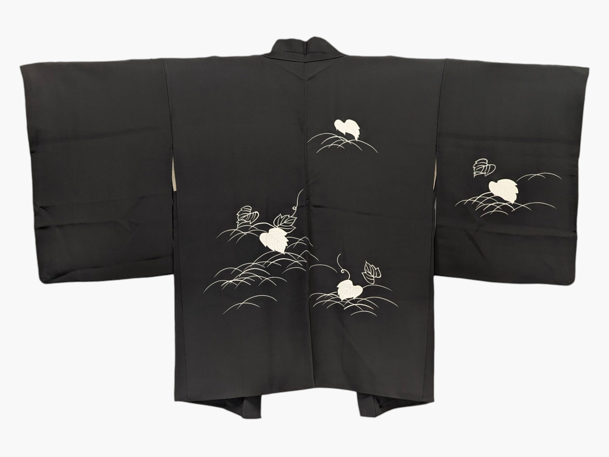 Veste Haori Vintage Japonaise - Noire Minimaliste & Motif Végétal