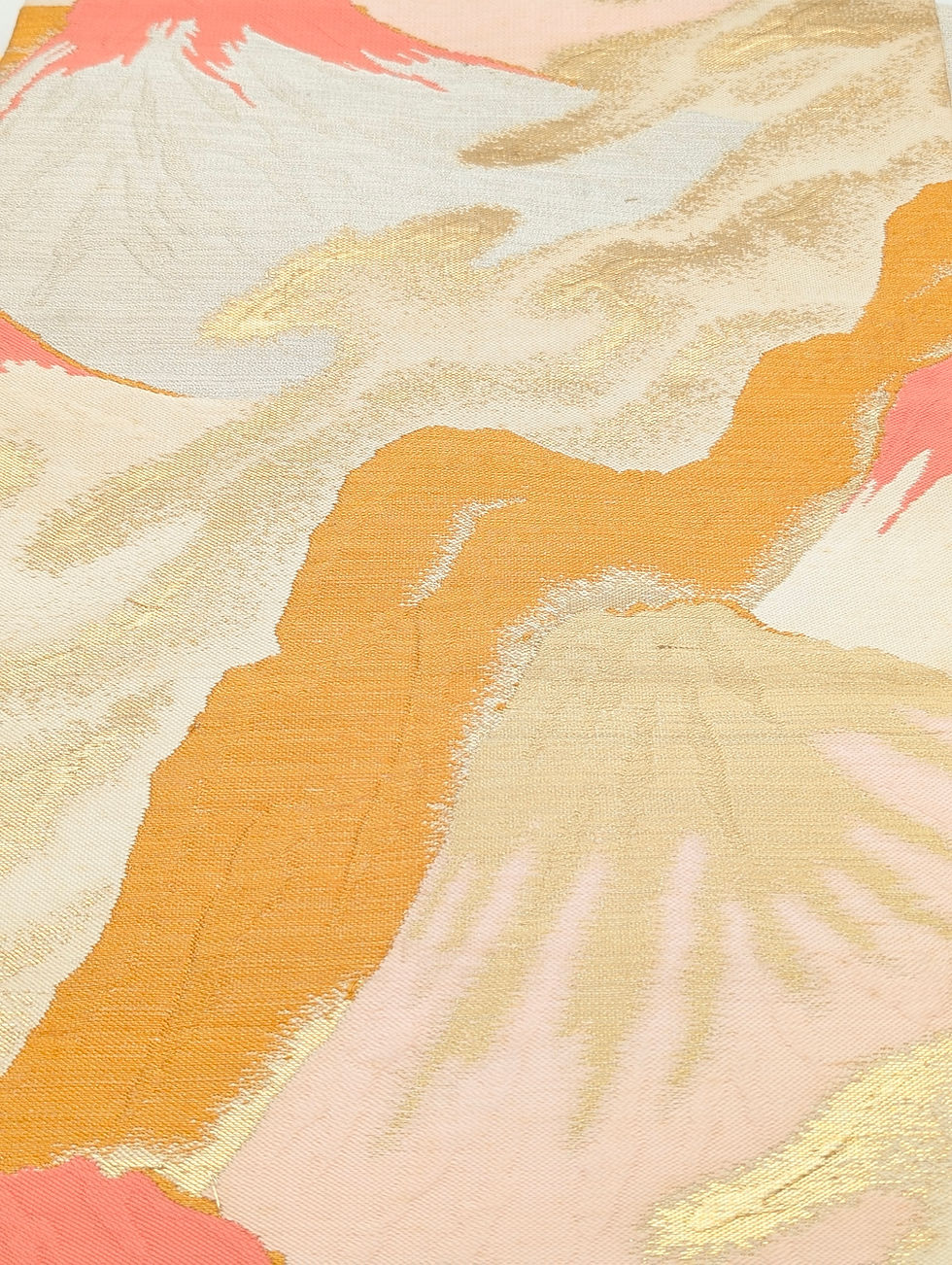 Miniature : Obi Japonais Vintage Nagoya - Paysage Doré, Pêche et Crème