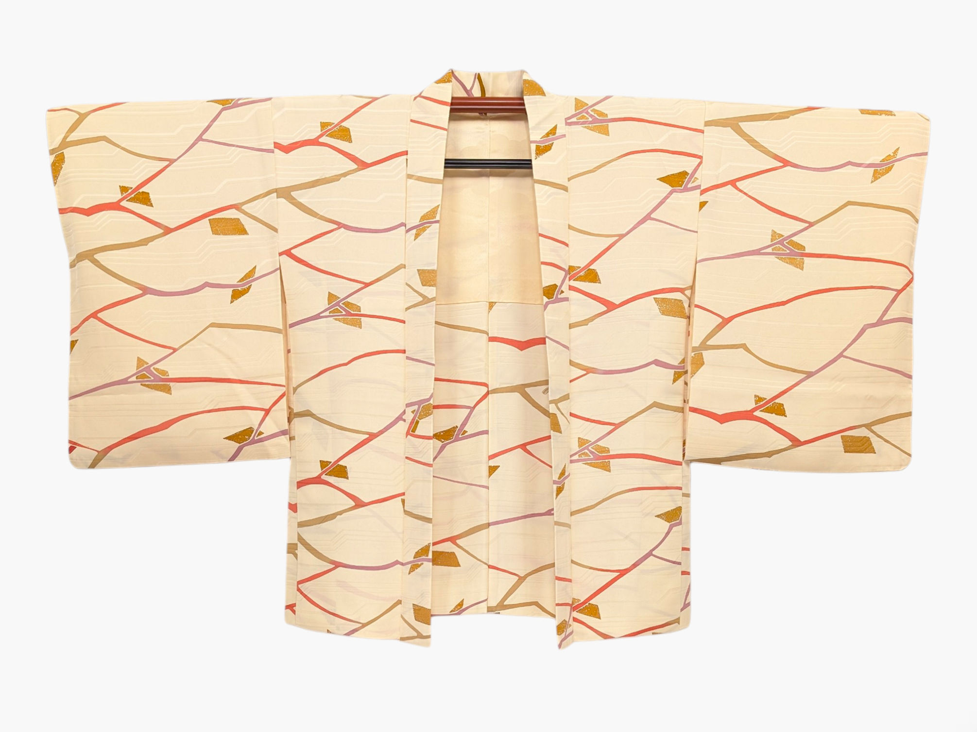 Veste Haori Vintage – Crème, Arabesques Brique & Or