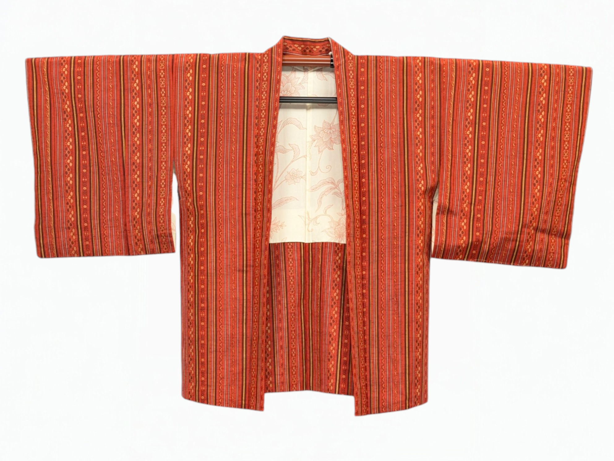 Veste Haori Vintage Rouge - Rayures Tsumugi