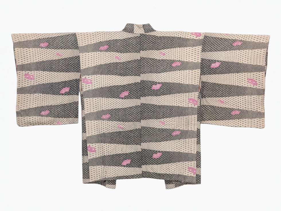 Miniature : Veste Haori Vintage – Ondes Graphiques & Éventails Roses