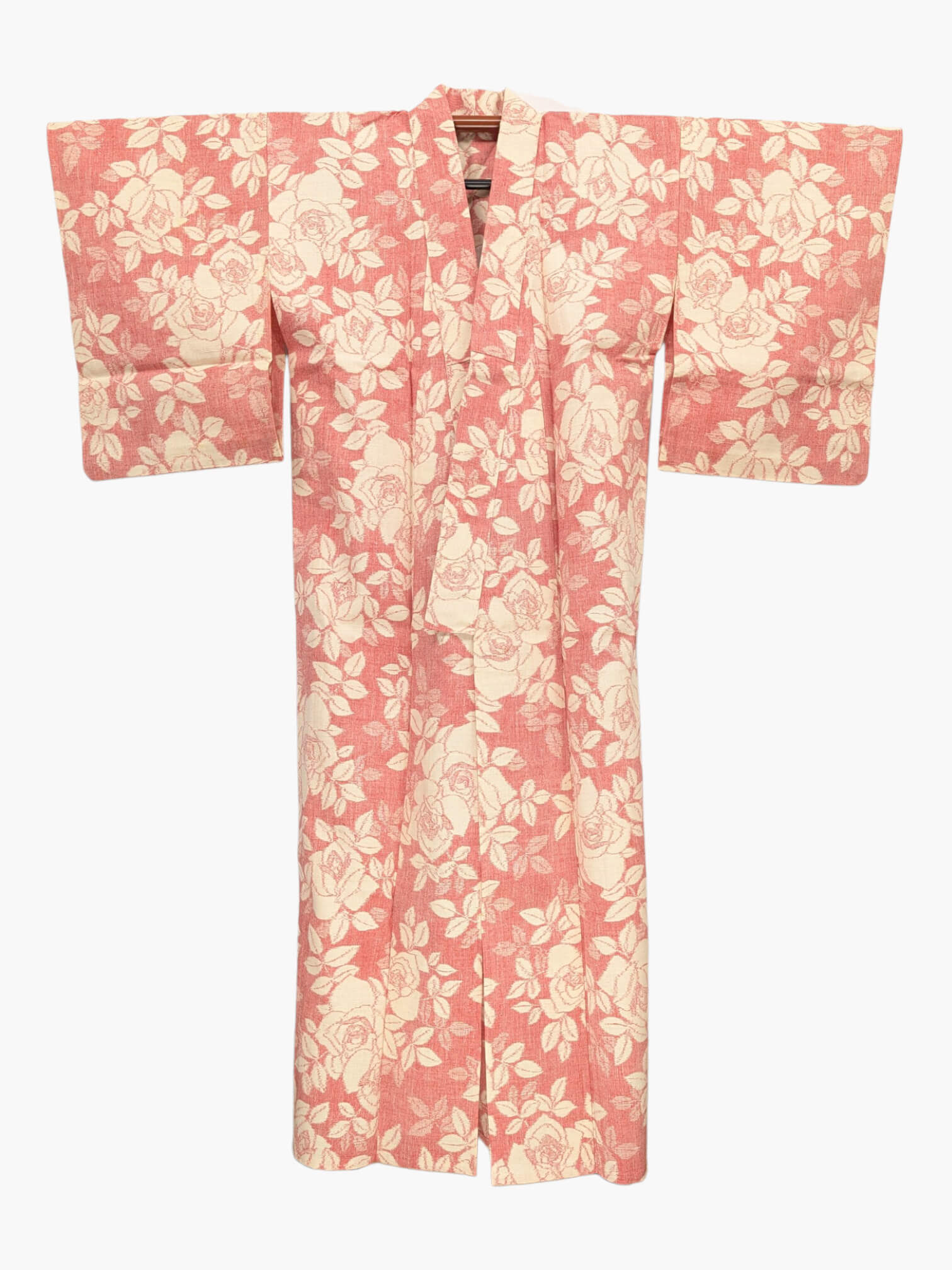 Kimono Vintage Femme - Roses Corail - Non Doublé Texturé