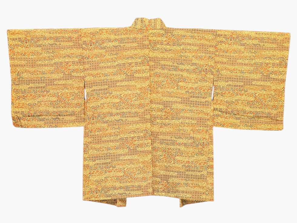 Miniature : Haori Vintage Jaune Moutarde - Motif "Rivières Fleuries" Style Sarasa