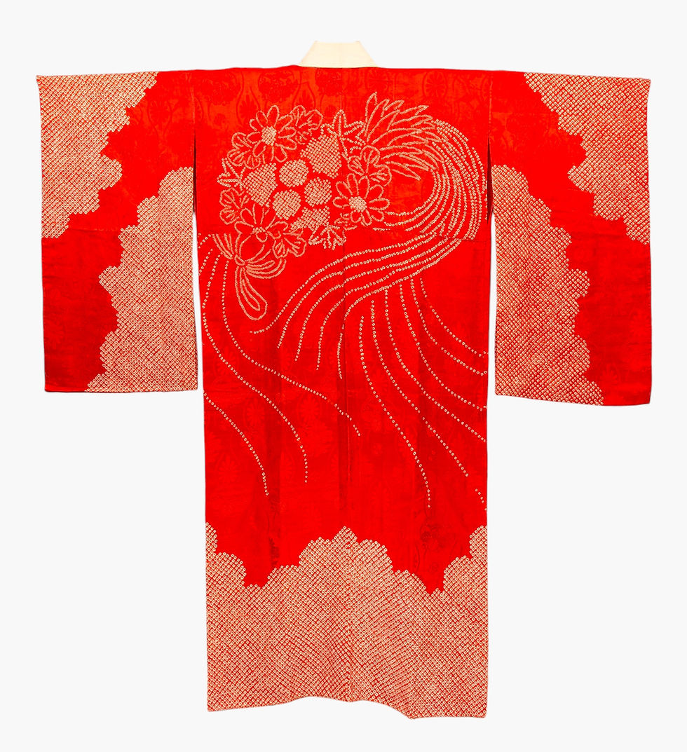 Miniature : Sous-Kimono Juban Rouge - Motifs Shibori & Col Brodé