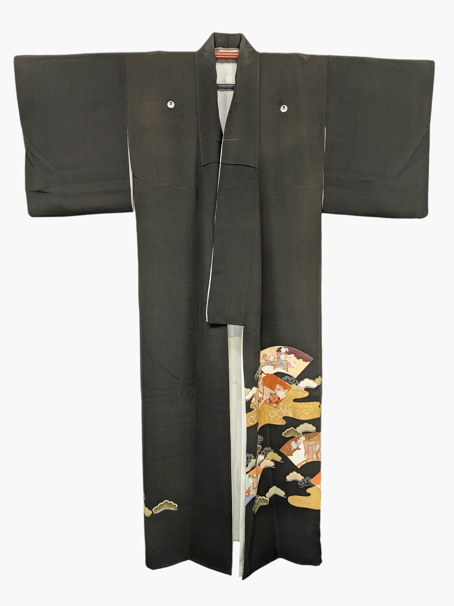 Kimono Kuro-Tomesode Vintage Noir - Motifs Éventails