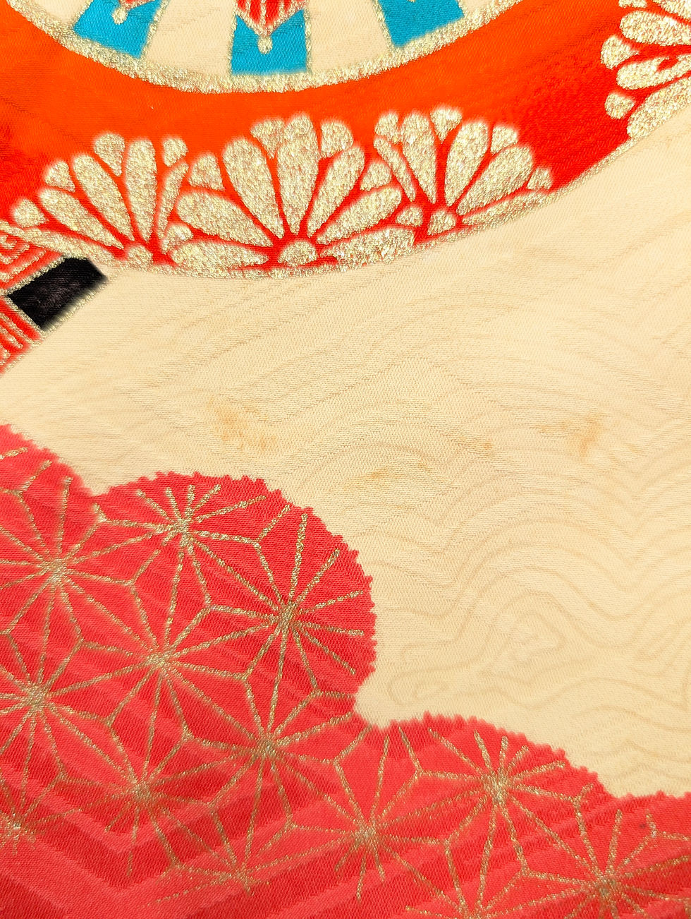 Miniature : Kimono Enfant Vintage Crème - Roues Stylisées & Rubans