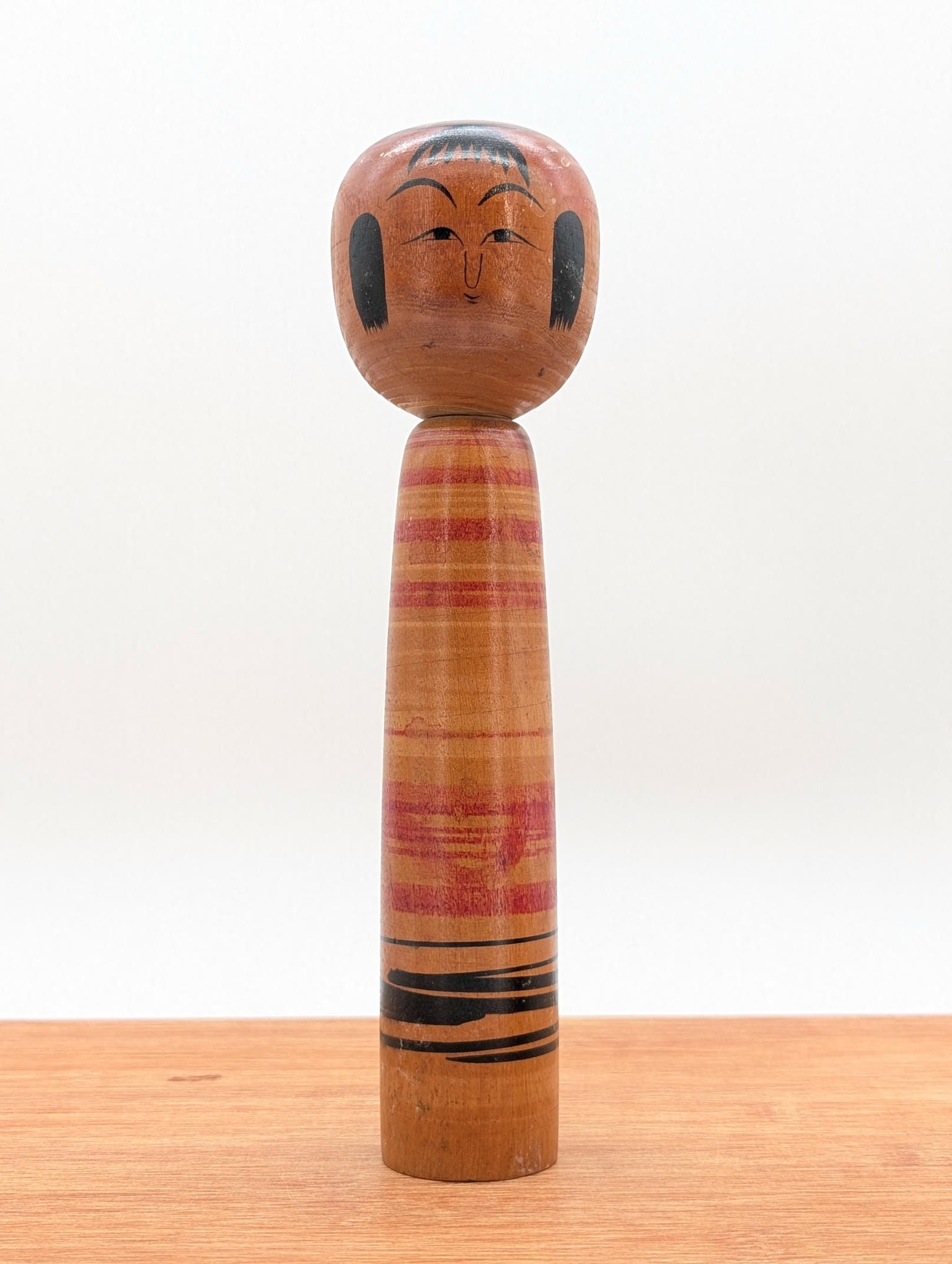 Poupée Kokeshi Vintage Tsuchiyu - Lignes Rokuro - Bois 21cm