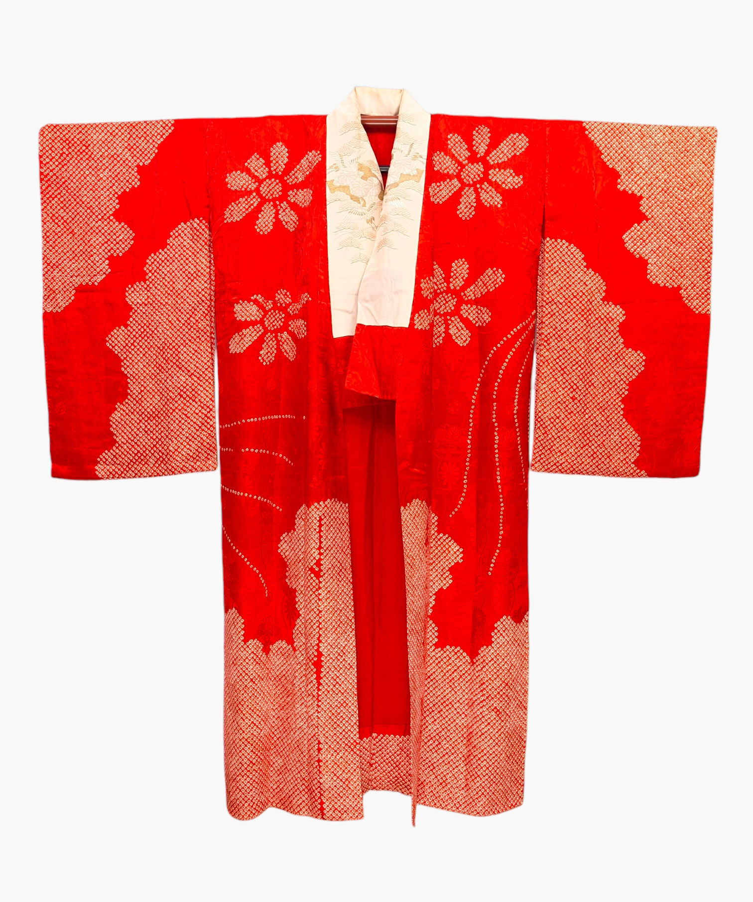 Sous-Kimono Juban Rouge - Motifs Shibori & Col Brodé