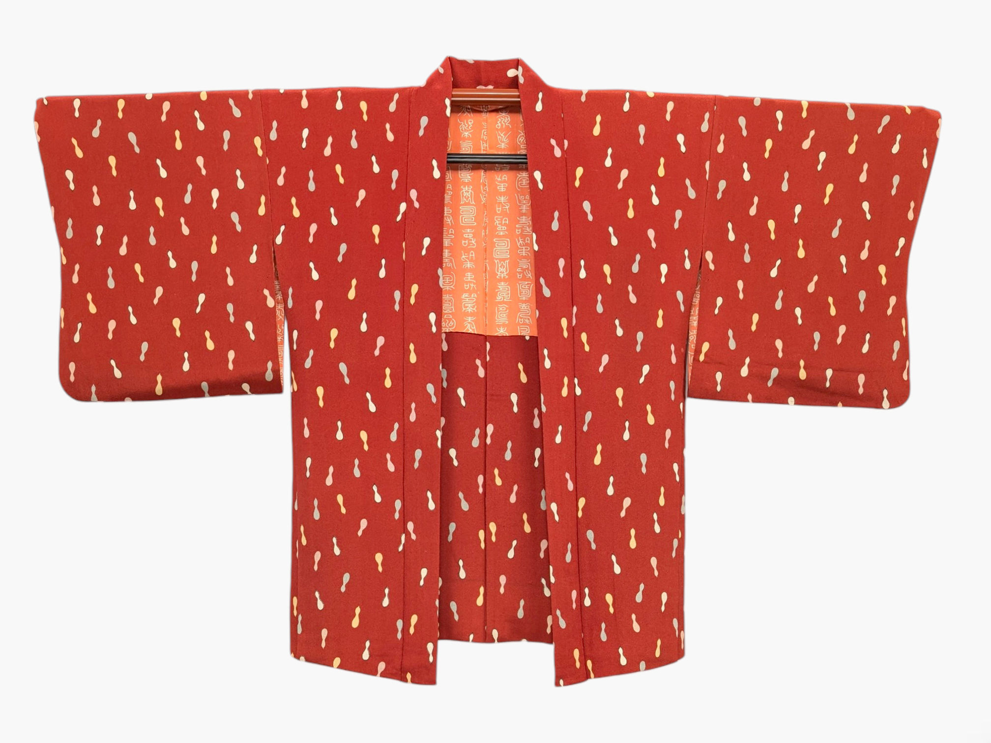 Veste Haori Vintage Japonaise - Rouge Rouille Motif Gouttes