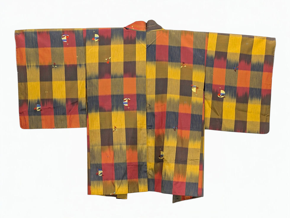 Miniature : Veste Haori Vintage à Carreaux Rétro - Kimono Court Traditionnel 