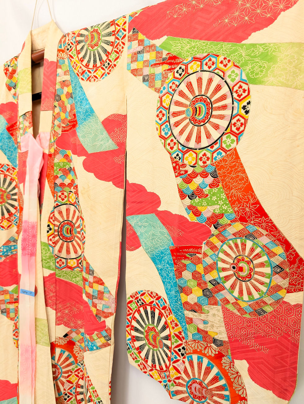 Miniature : Kimono Enfant Vintage Crème - Roues Stylisées & Rubans