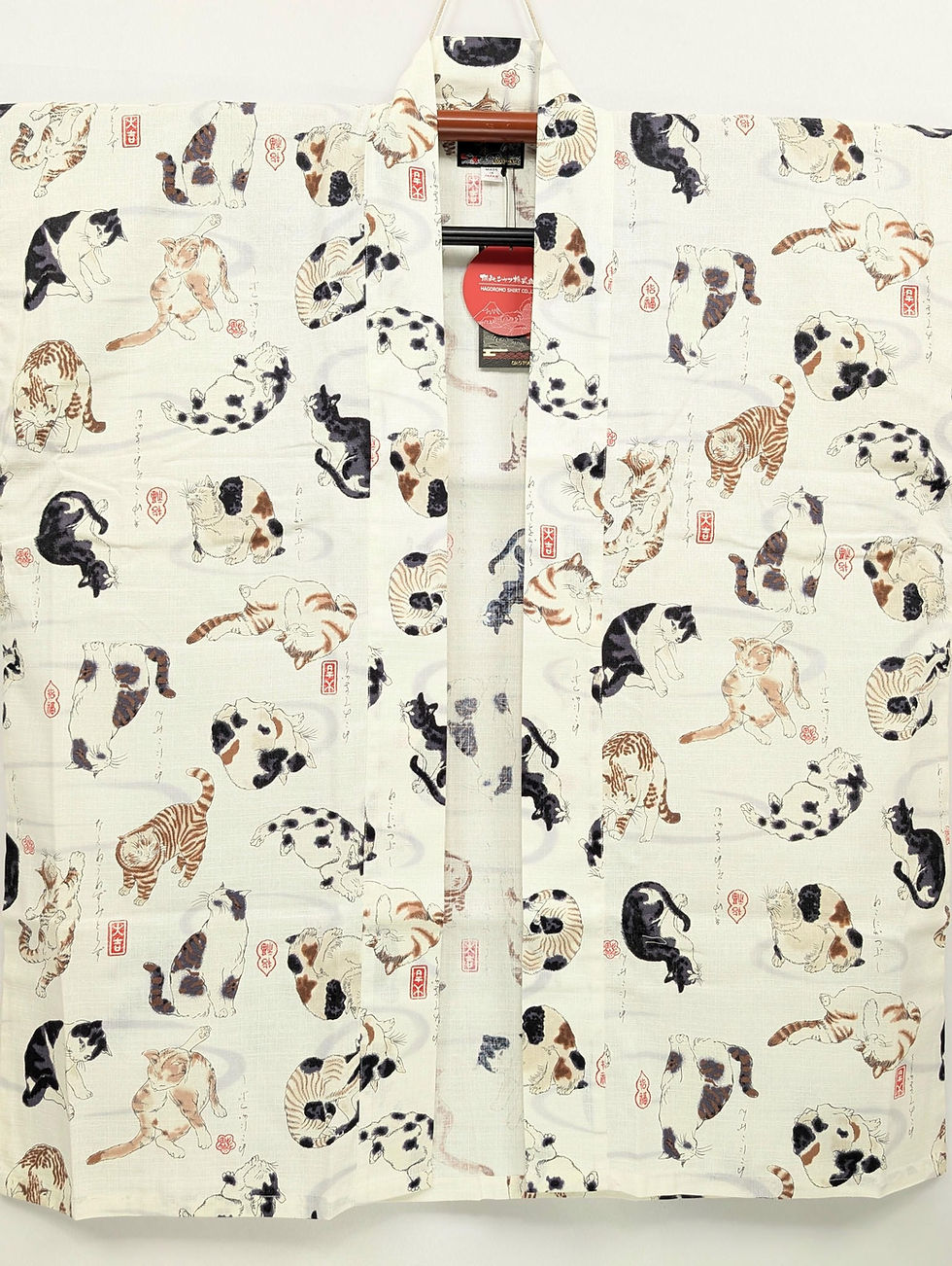 Miniature : Veste Happi Neuve - Écru Et Motif Chats - Coton De Tokyo - L/XL
