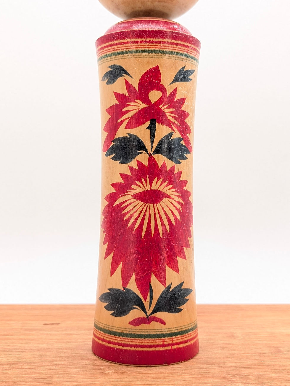 Miniature : Kokeshi vintage - Naruko - Chrysanthèmes - 30 cm