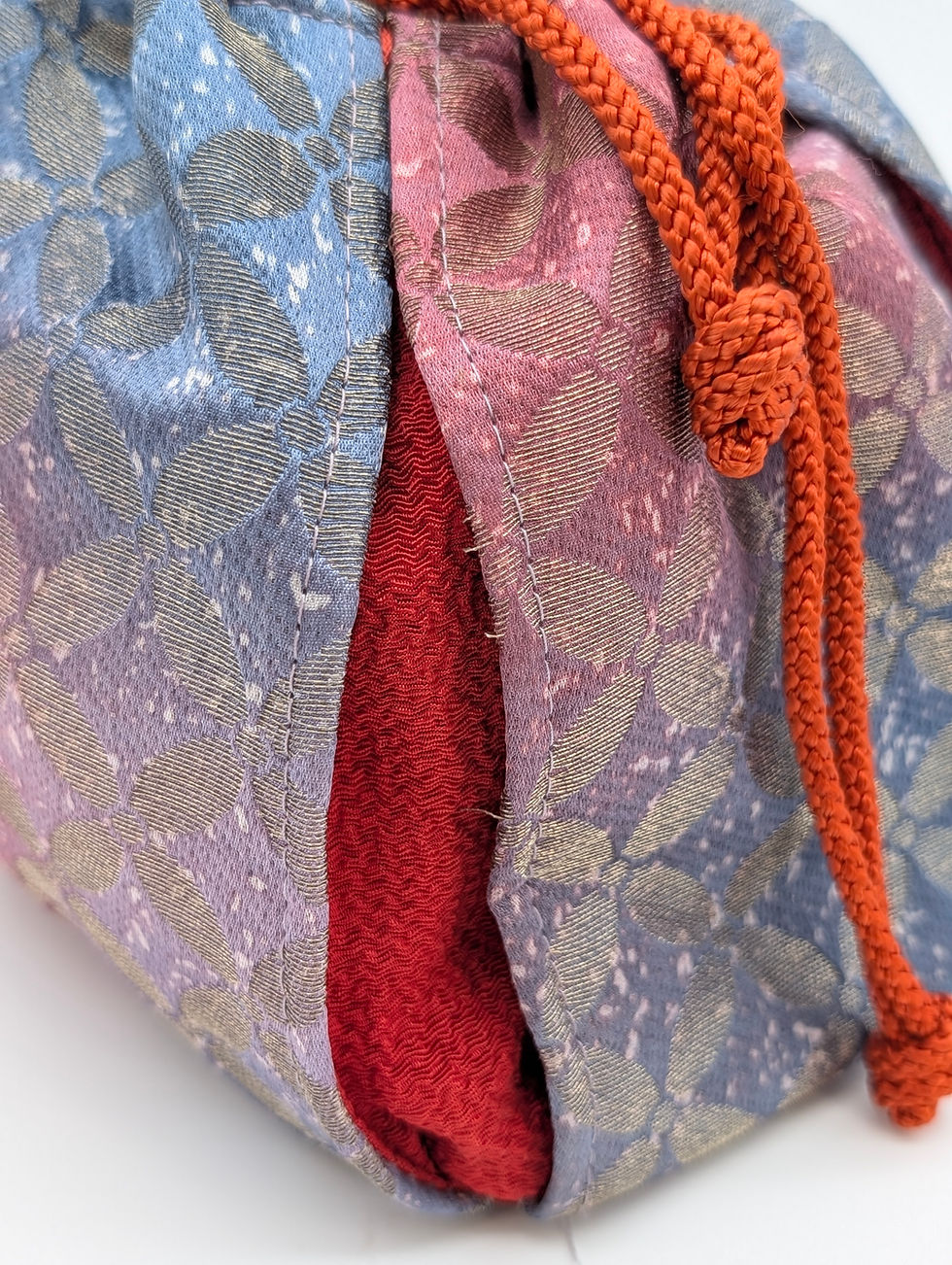Miniature : Sac Kinchaku Japonais Traditionnel Vintage - Bleu et Rouge - Pochette Kimono