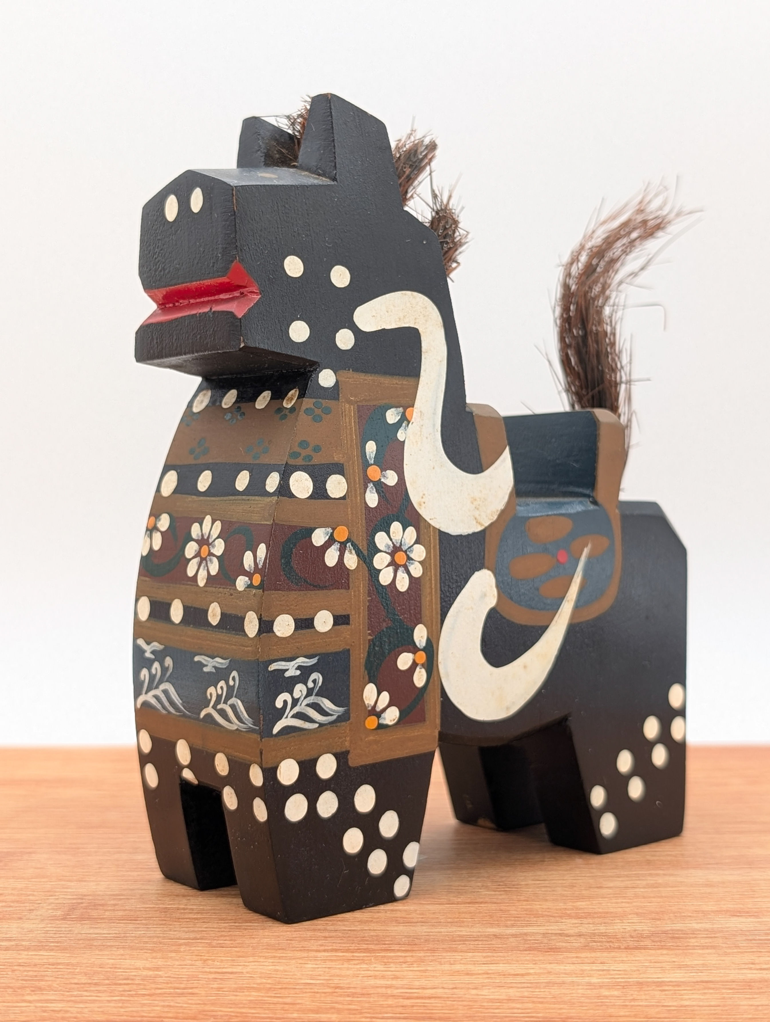 Figurine Japonaise Vintage en Bois - Cheval Yawata Uma 15 cm