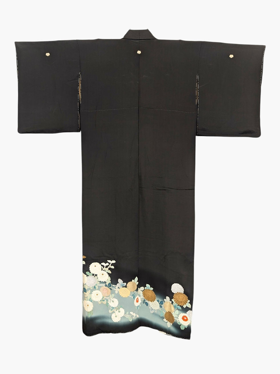 Miniature : Kimono tomesode vintage noir soie chrysanthèmes