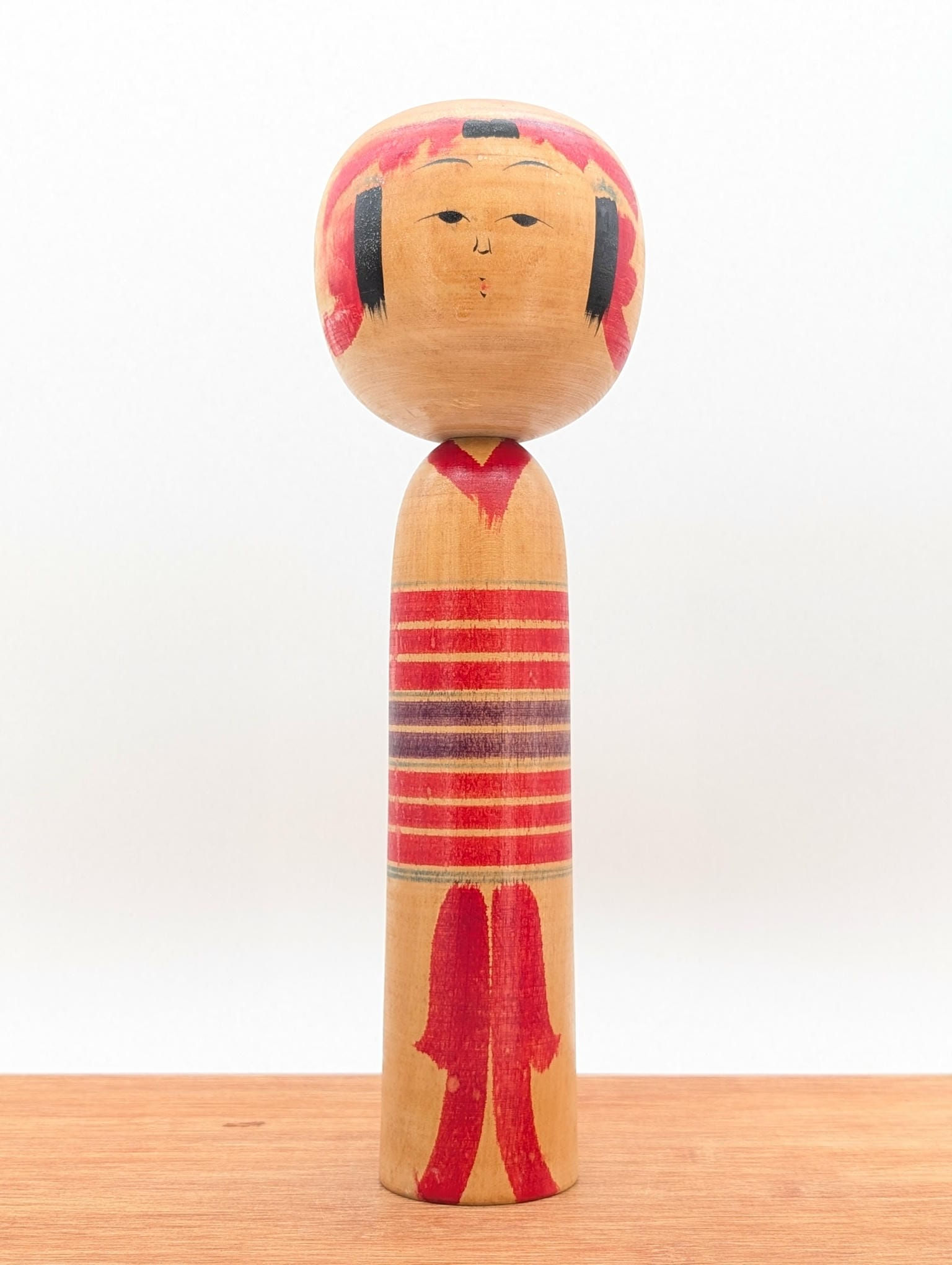 Grande Poupée Kokeshi Vintage Yajiro - Motif Rayé - Bois 30cm