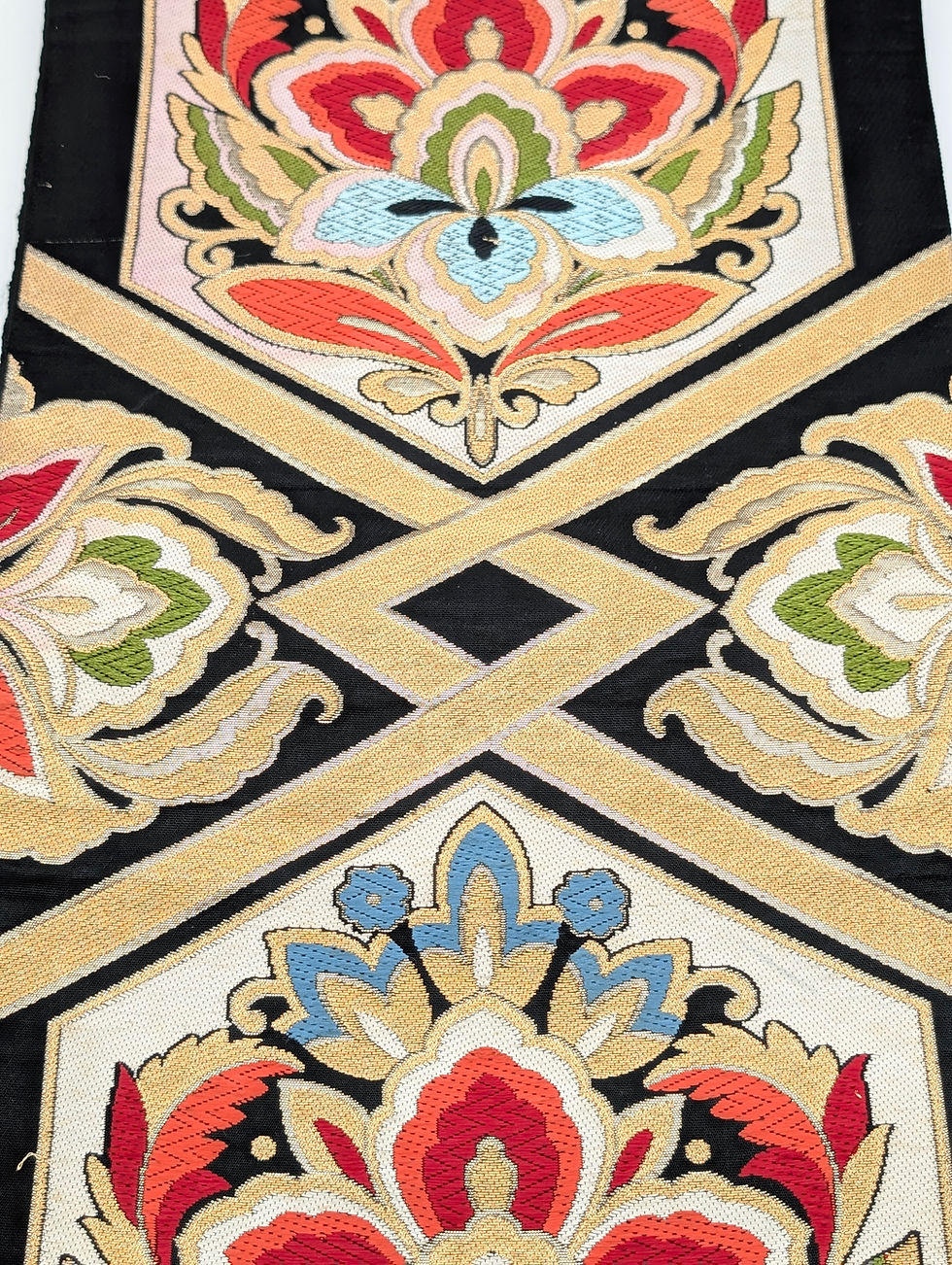 Miniature : Obi Fukuro Vintage Japonais Noir et Or - Motif Floral