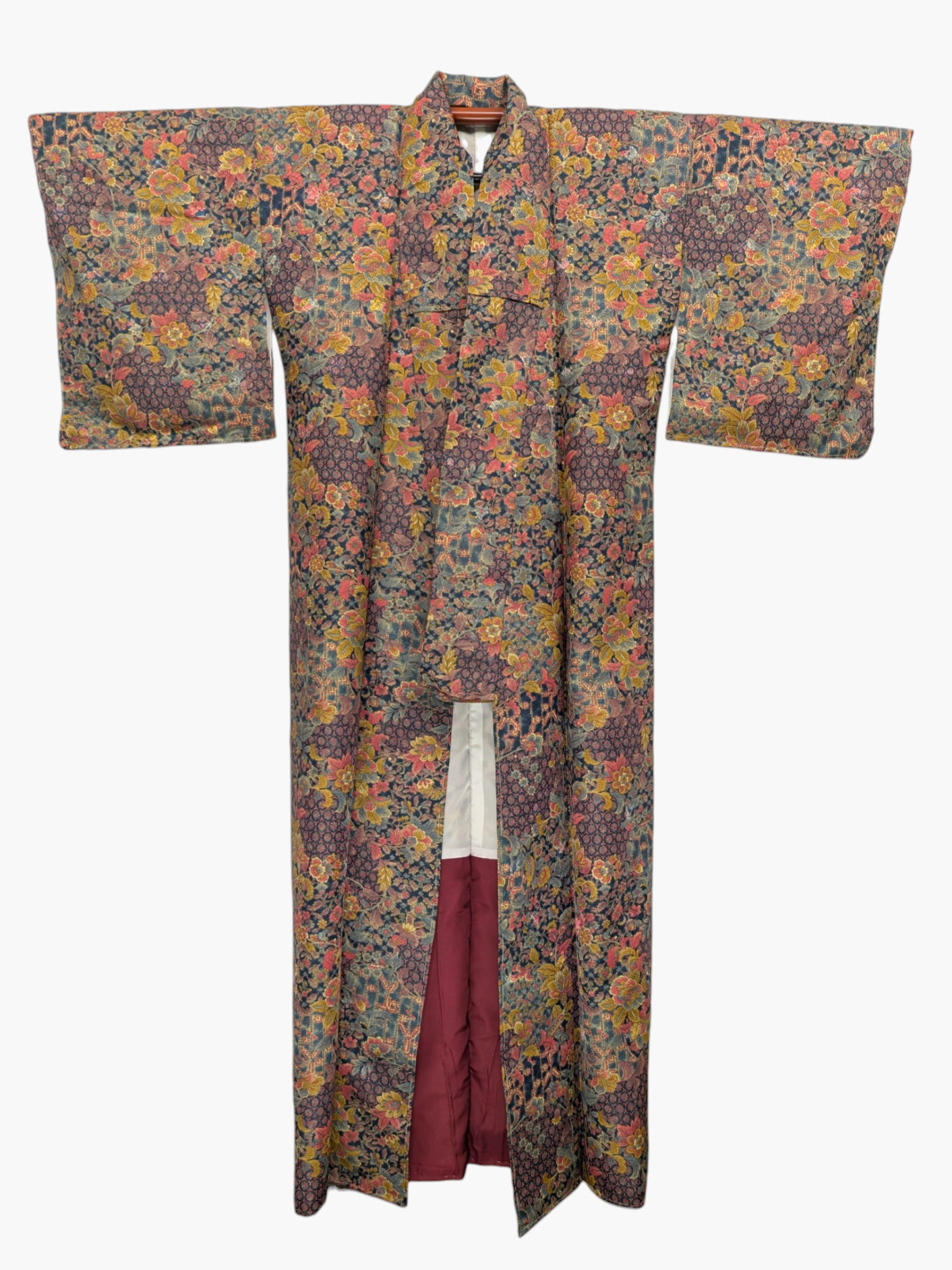 Kimono Japonais Vintage Femme Bleu Marine Floral